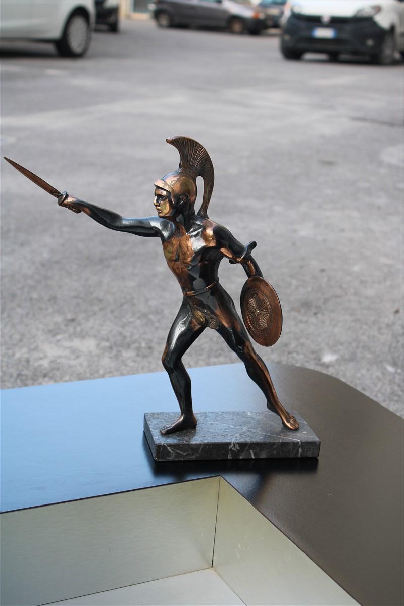 Italian Figurative sculpture in aged metal of a Roman warrior Gladiator 1950 For Sale