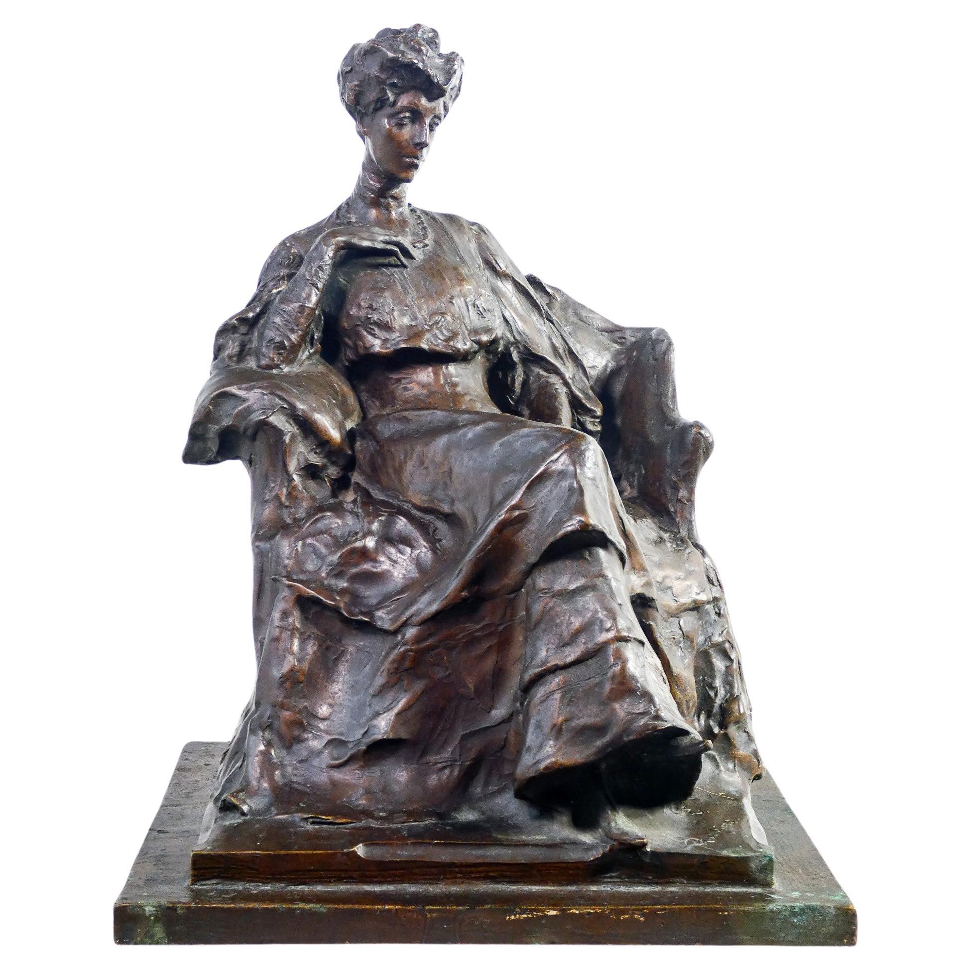 Sculpture signed E. RUBINO Seated woman, Art Nouveau style. Bronze. Turin, 1906