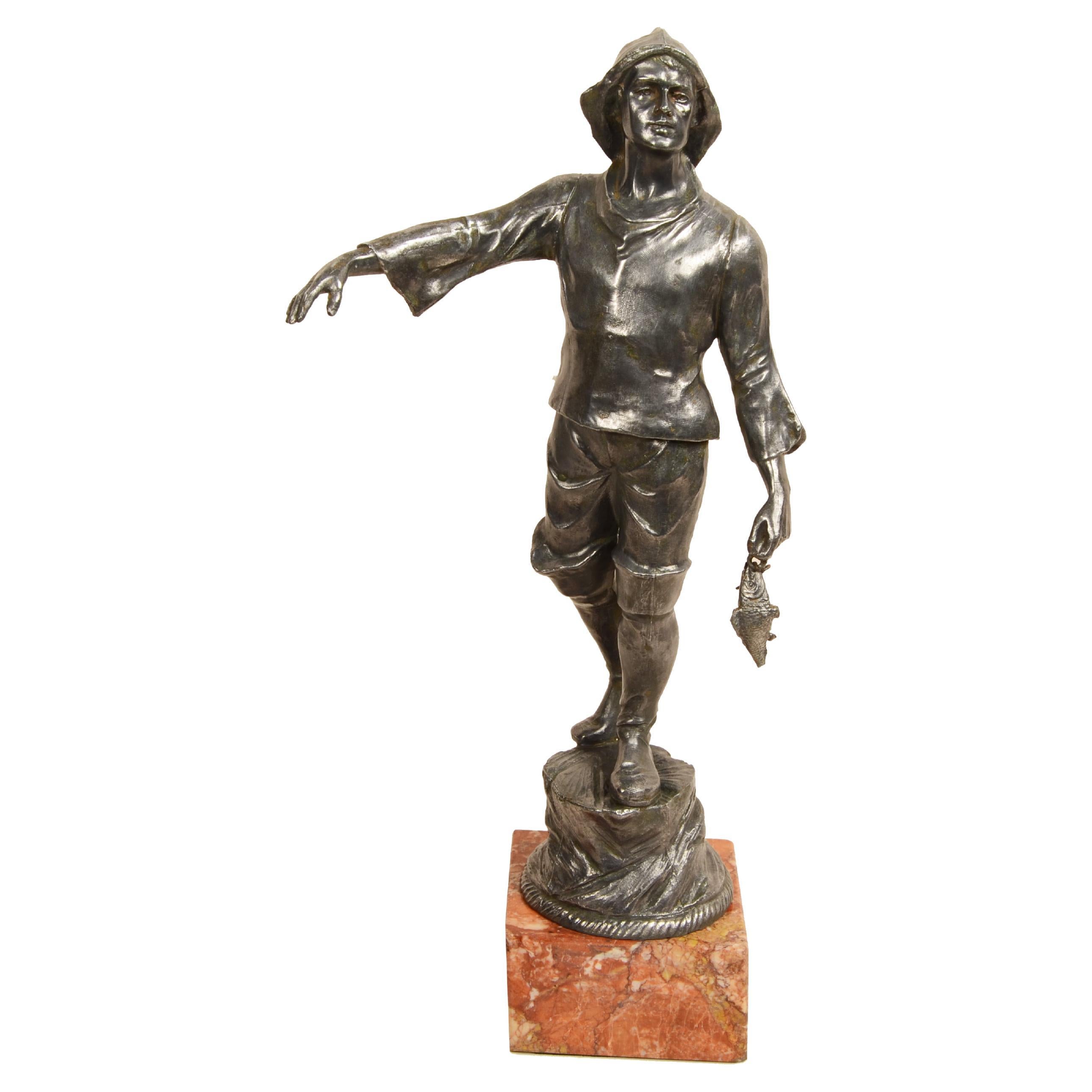 Scultura in antimonio raffigurante marinaio manifattura francese primi del '900