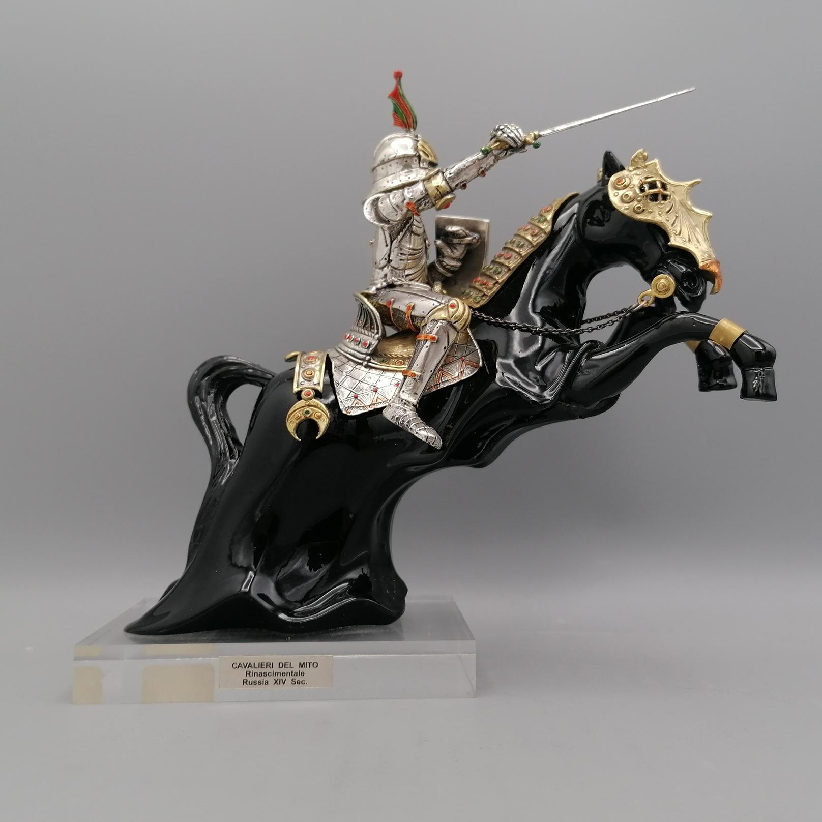 Italienische Skulptur aus 925er Silber mit Darstellung eines russischen Ritters in Rüstung   im Angebot 3