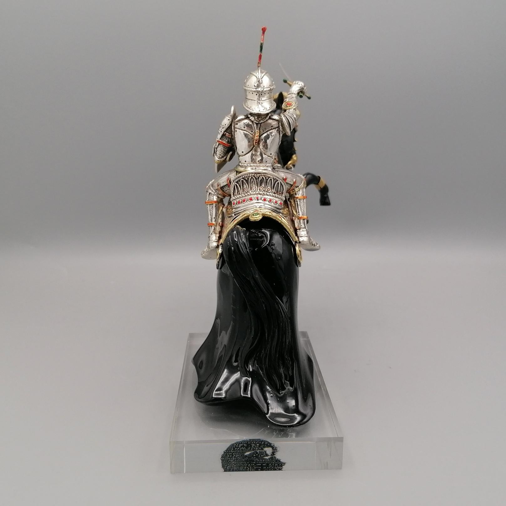 Gilt Italian 925 silver sculpture depicting Russian knight in armor   For Sale
