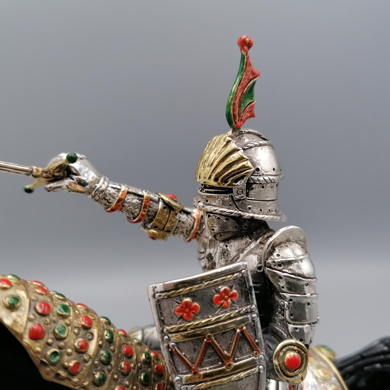 Late 20th Century Italian 925 silver sculpture depicting Russian knight in armor   For Sale