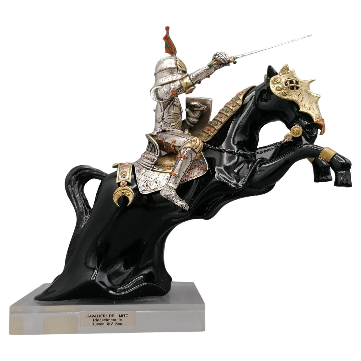 Italian 925 silver sculpture depicting Russian knight in armor   For Sale
