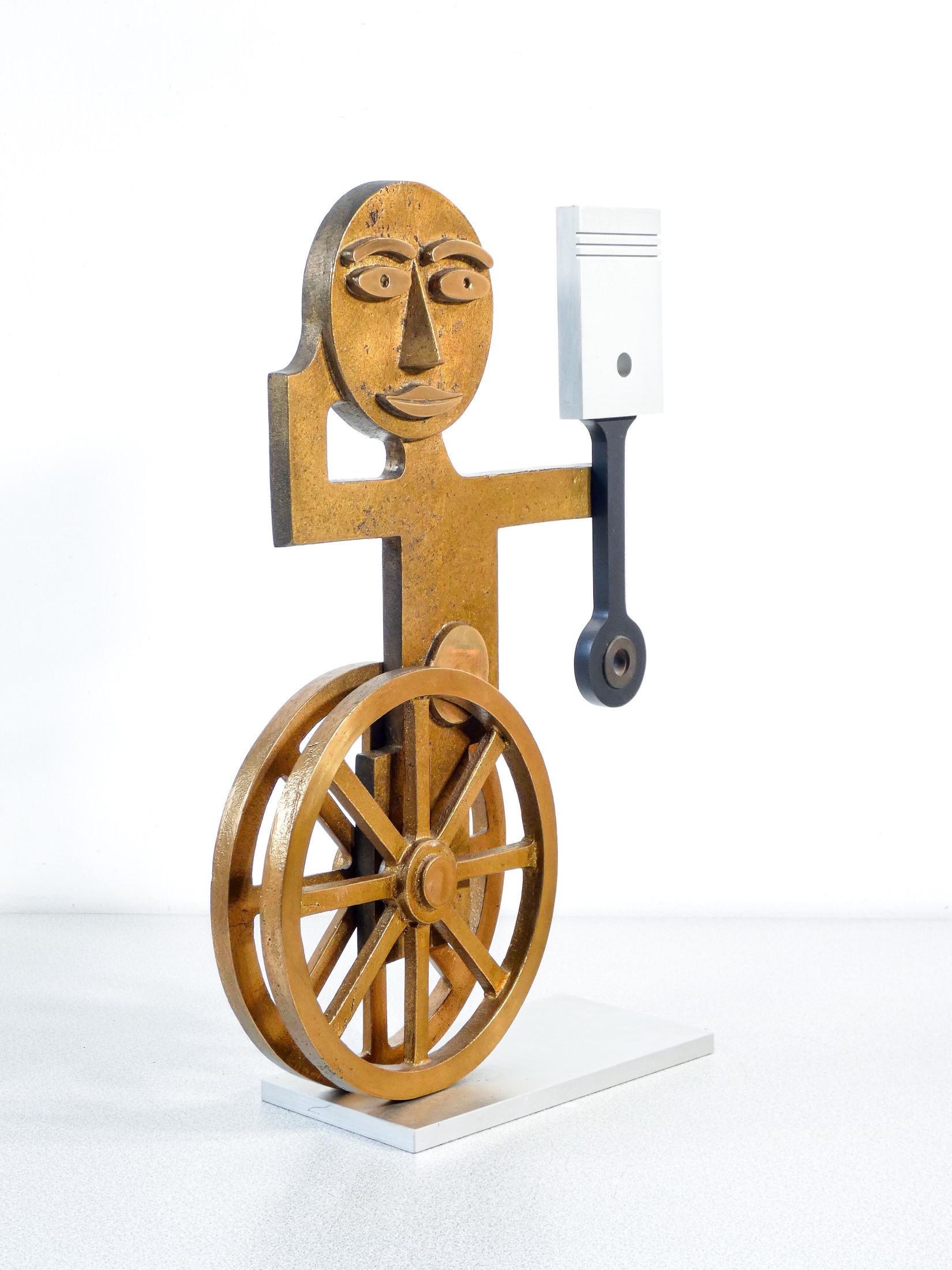 Mid-20th Century Sculpture en bronze de Mario MOLINARI. Figure avec roues et piston. Italie, années 1960 en vente