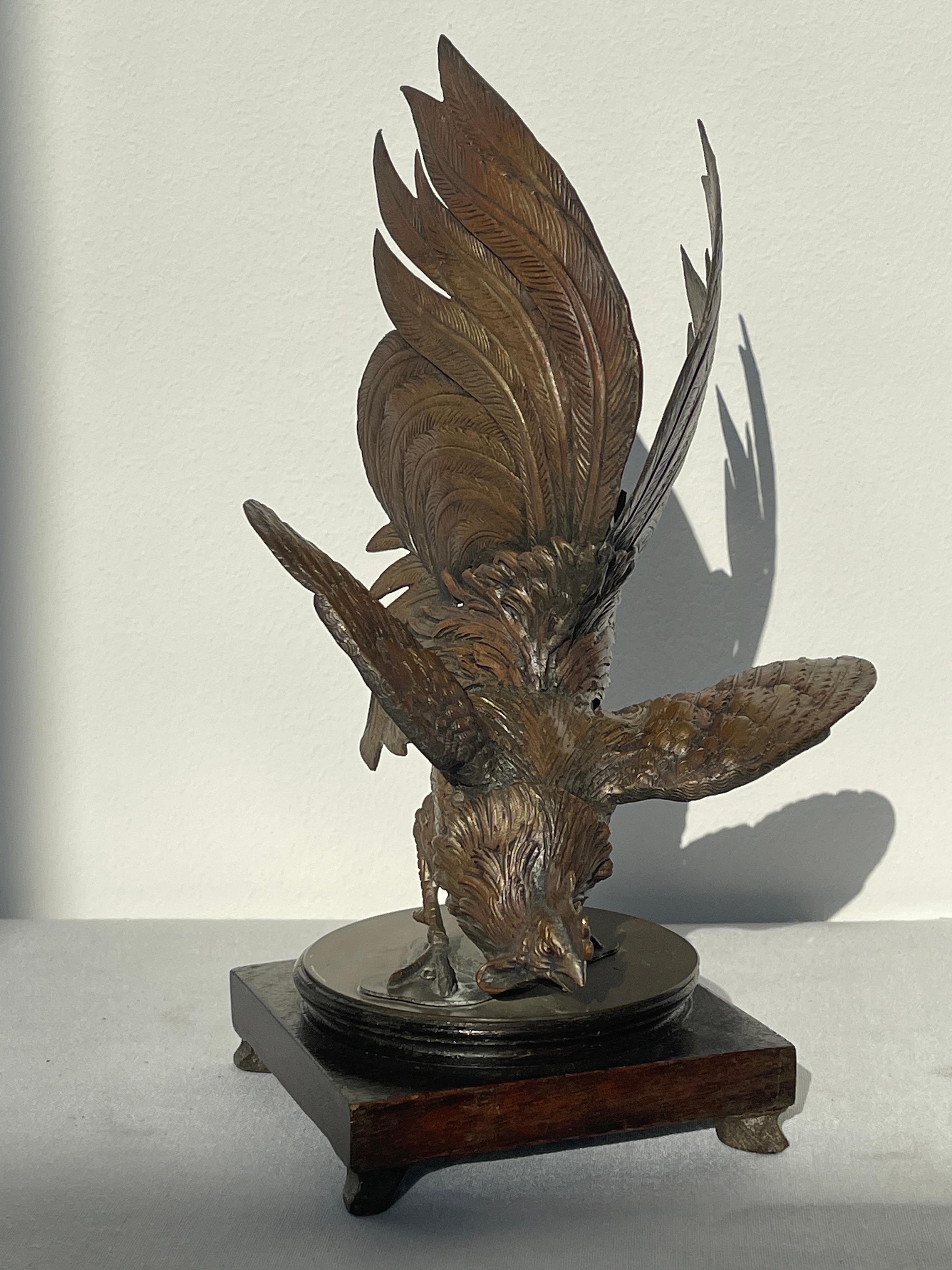 Art nouveau Sculpture en bronze d'un coq de combat avec 2 bases 1970 Italie en vente