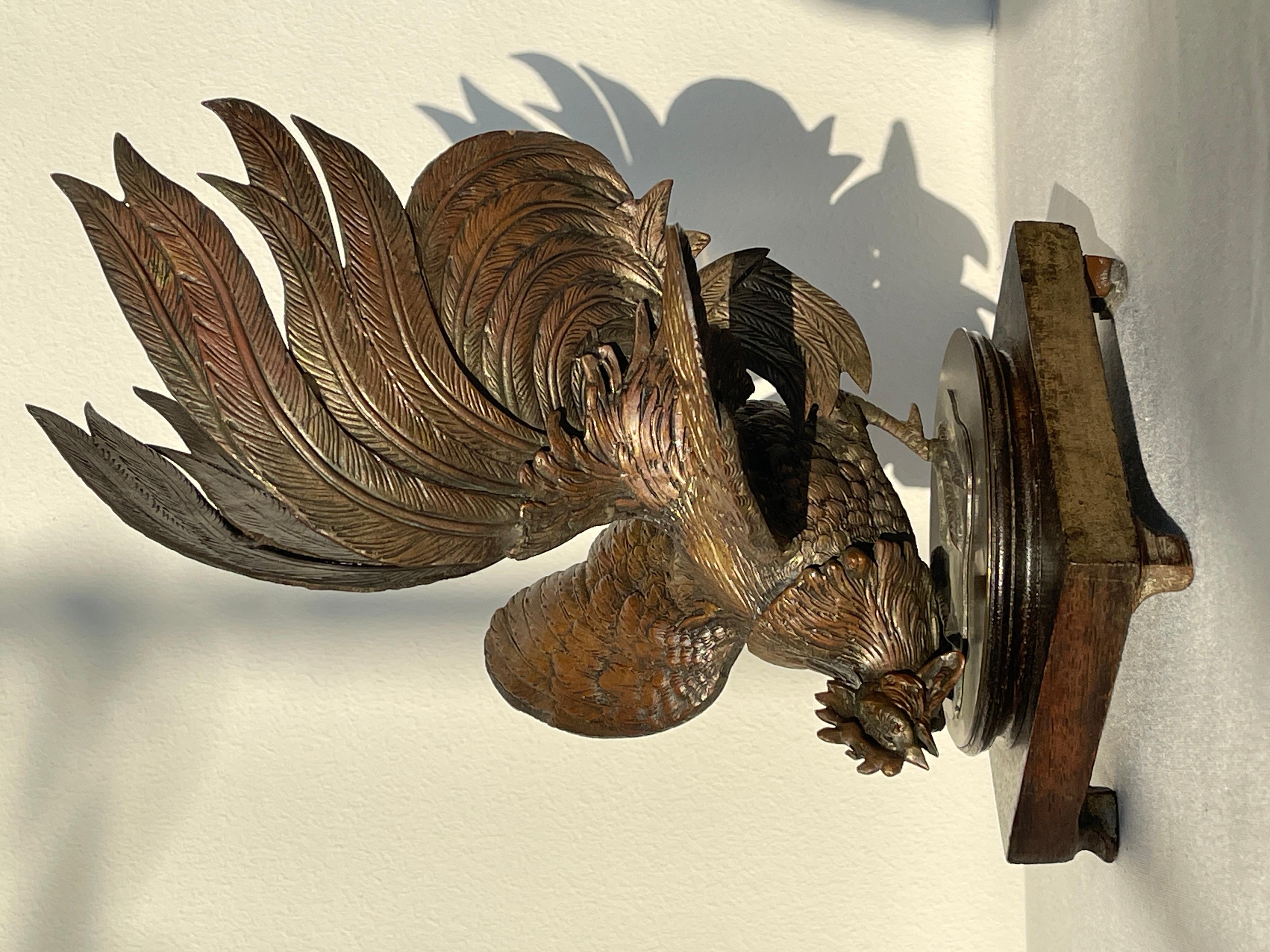Fait main Sculpture en bronze d'un coq de combat avec 2 bases 1970 Italie en vente