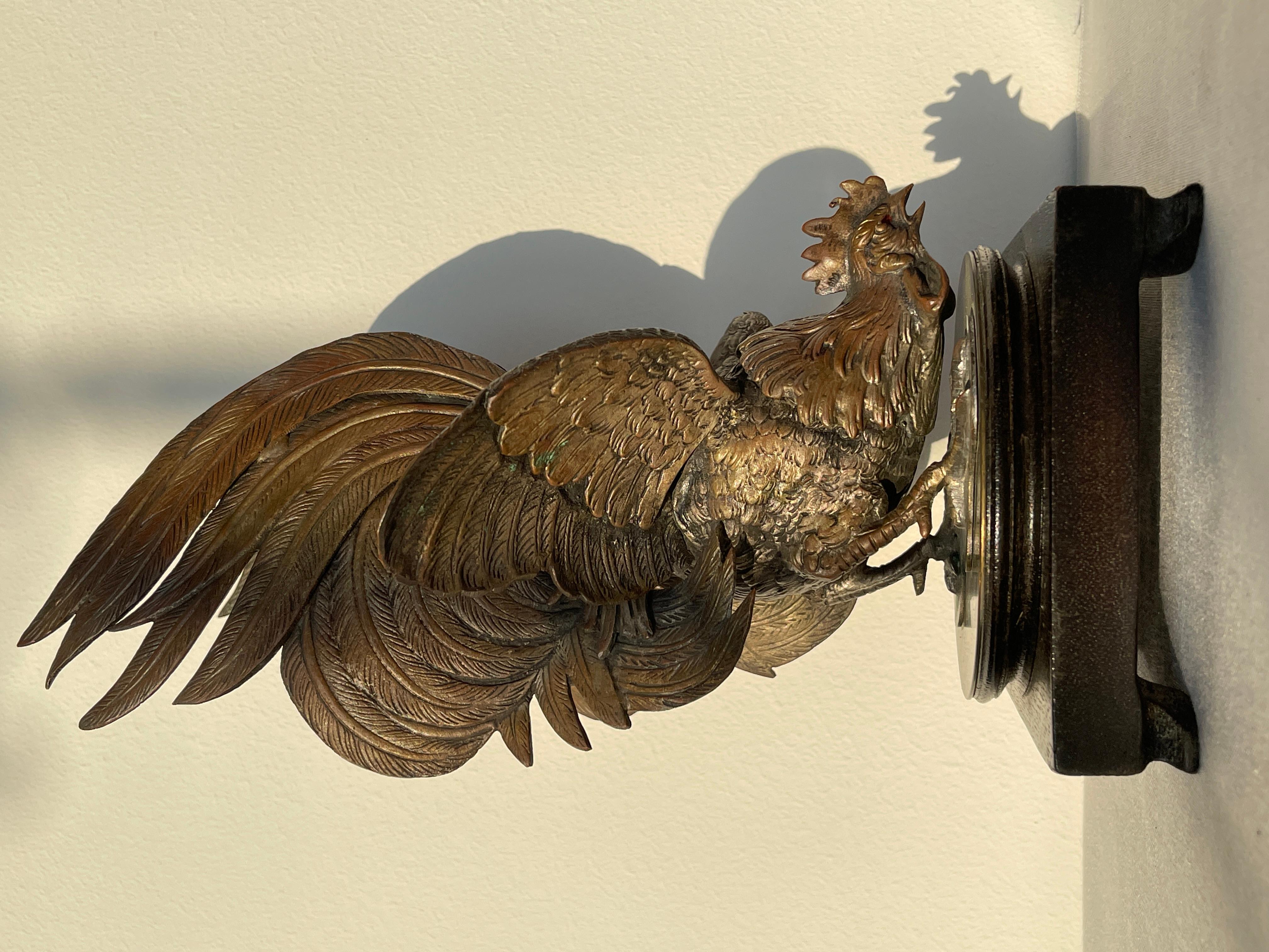 Late 20th Century Sculpture en bronze d'un coq de combat avec 2 bases 1970 Italie en vente