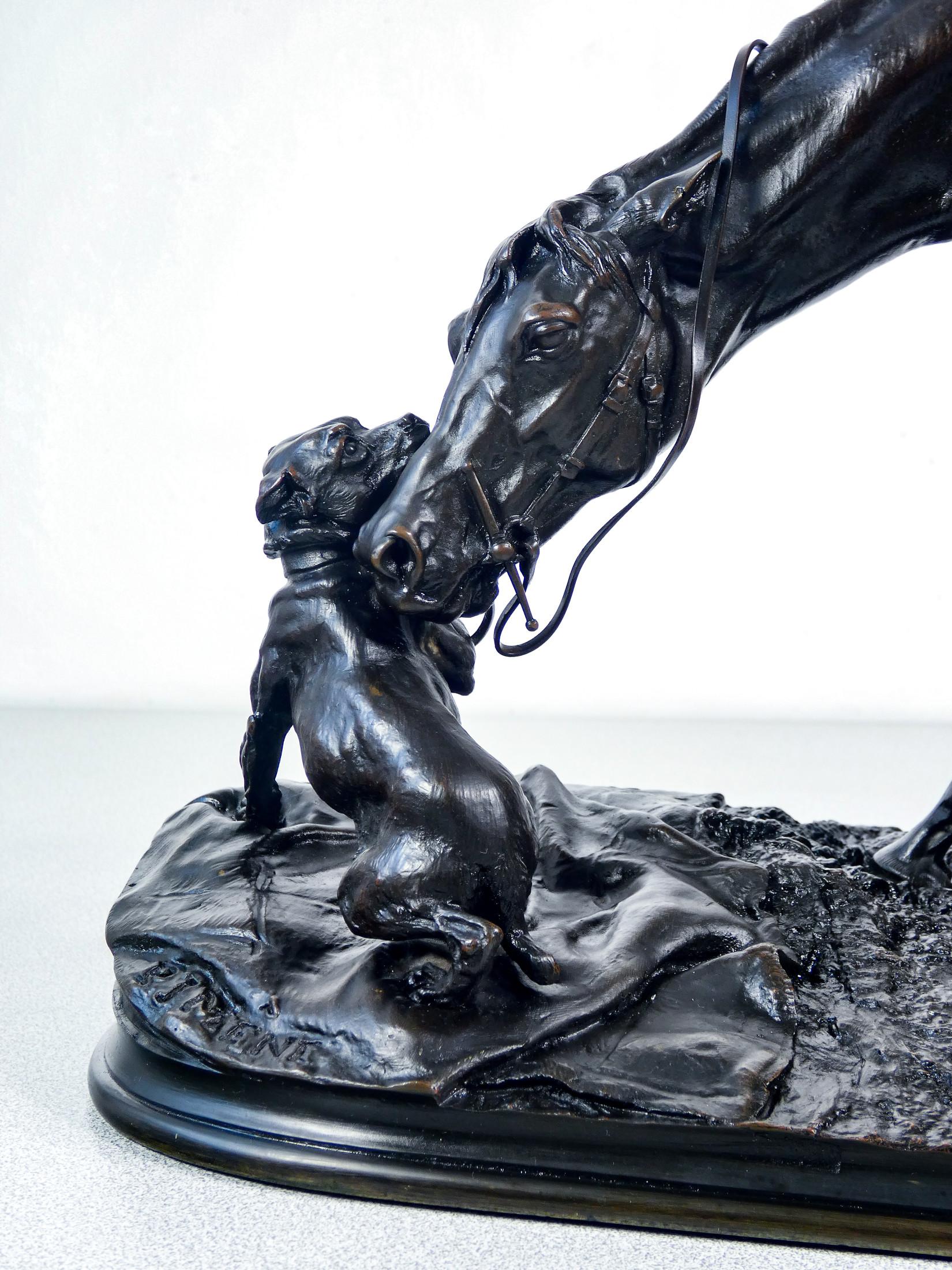 Scultura in bronzo firmata P. J. MÈNE, Jument Jouant Avec un Chien. Metà XIX sec in vendita 7
