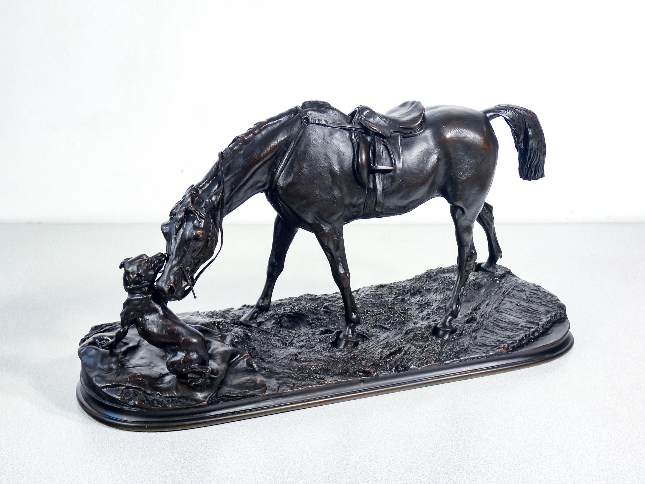 Scultura in bronzo
firmata Pierre-Jules MÈNE
Jument à L'Écurie
Jouant avec un Chien.

ORIGINE
Francia

PERIODO
Metà Ottocento

AUTORE
Pierre-Jules MÈNE (1810-1879)
fu uno dei principali scultori di animali francesi del XIX secolo. Nato a Parigi e