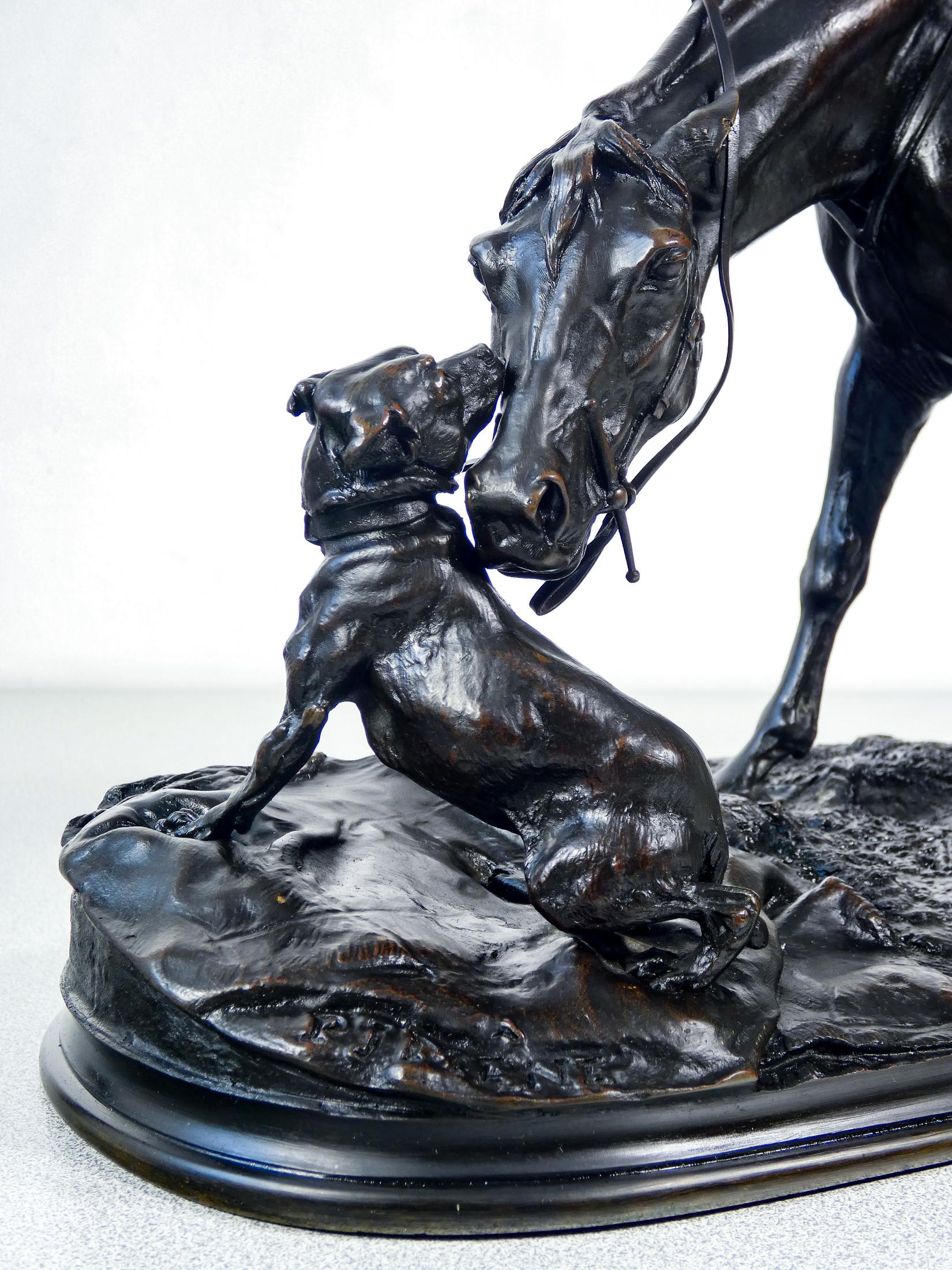Scultura in bronzo firmata Pierre-Jules MÈNE Jules Jouant Avec un Chien. 1800 6
