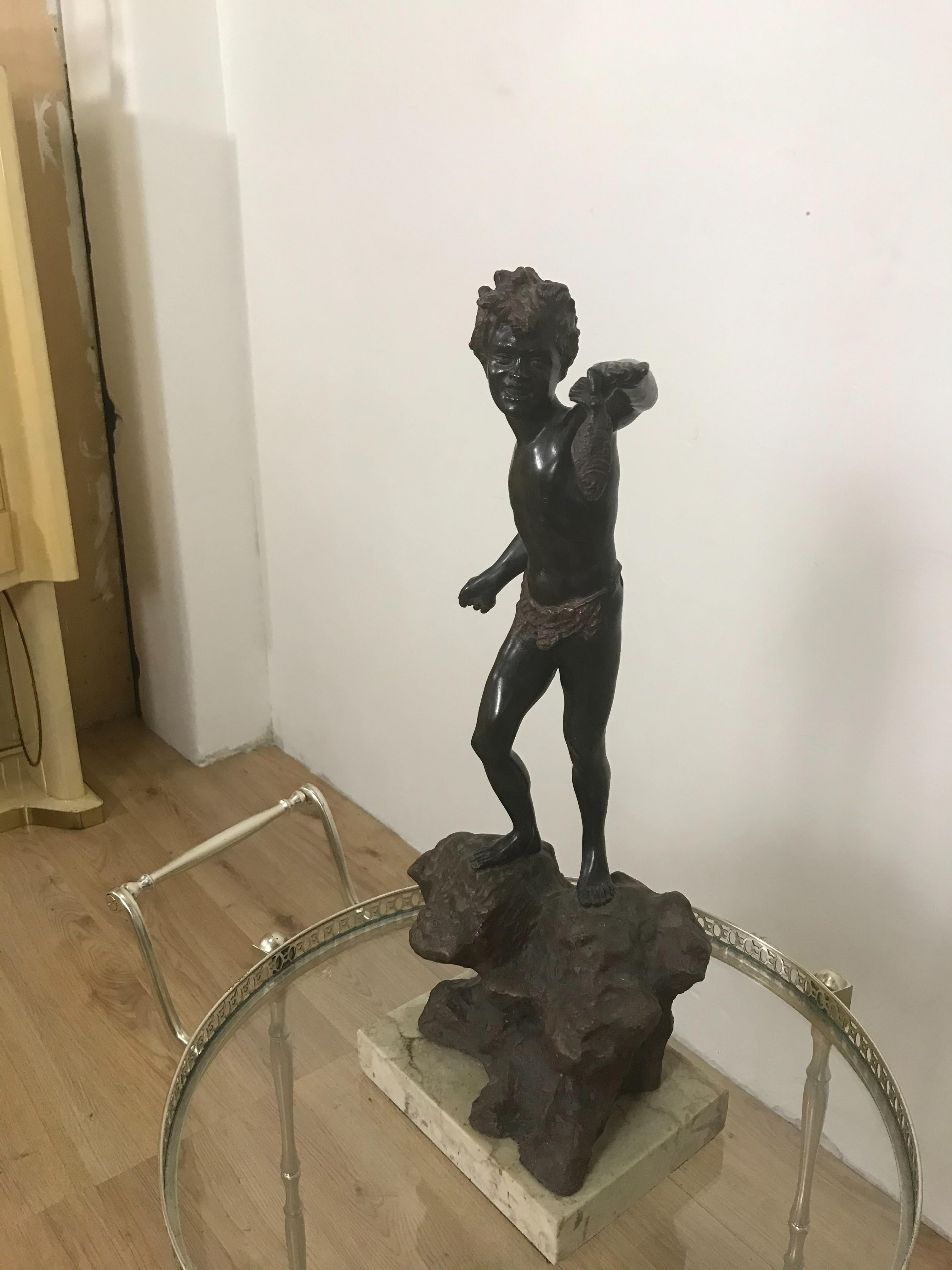 Amazing, Italian Bronze Sculpture. 
Bronze sculpture, depicting a boy with fish, the work of the Neapolitan sculptor master Vincenzo Cinque (1852-1929).