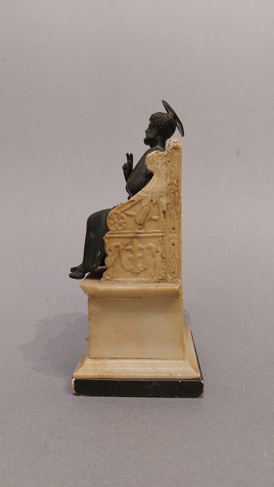 19th Century Bronze, white marble and marble sculpture depicting St. Peter on the throne For Sale
