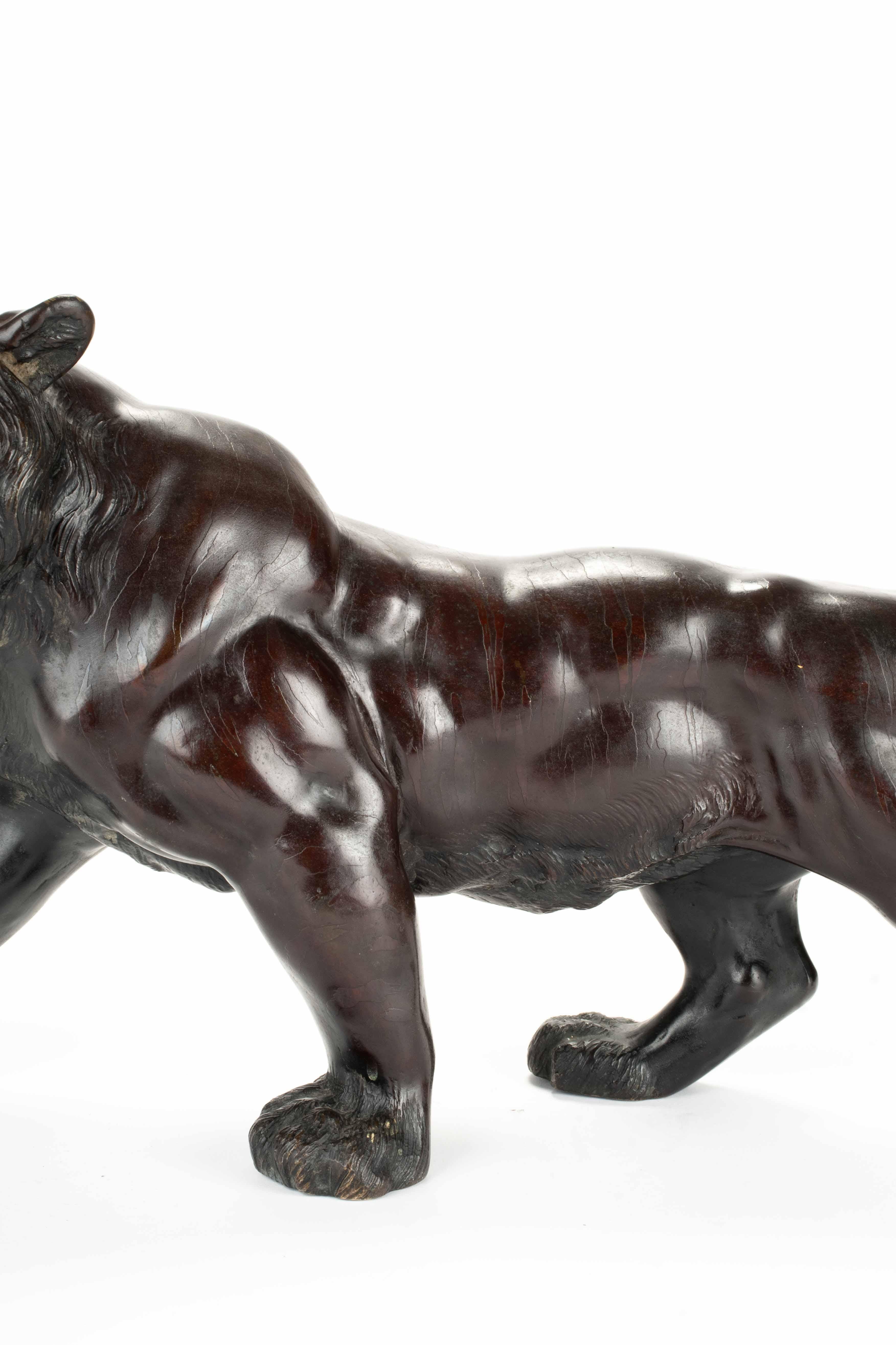 Giapponese Scultura in bronzo patinato raffigurante lo studio di una potente tigre ruggente in vendita