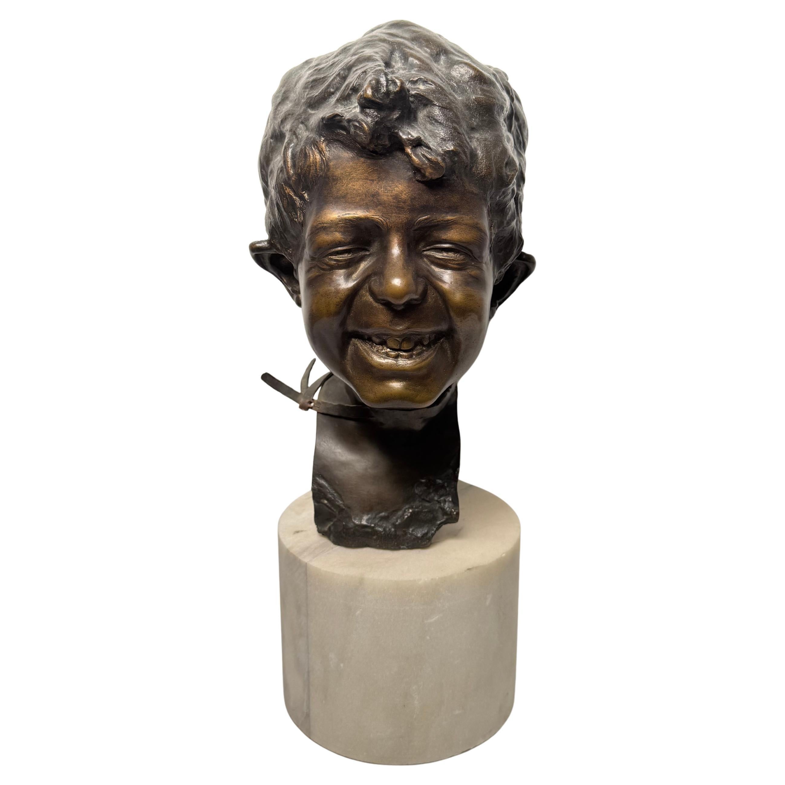 Scultura in bronzo raffigurante testa di scugnizzo napoletano - fine XIX secolo