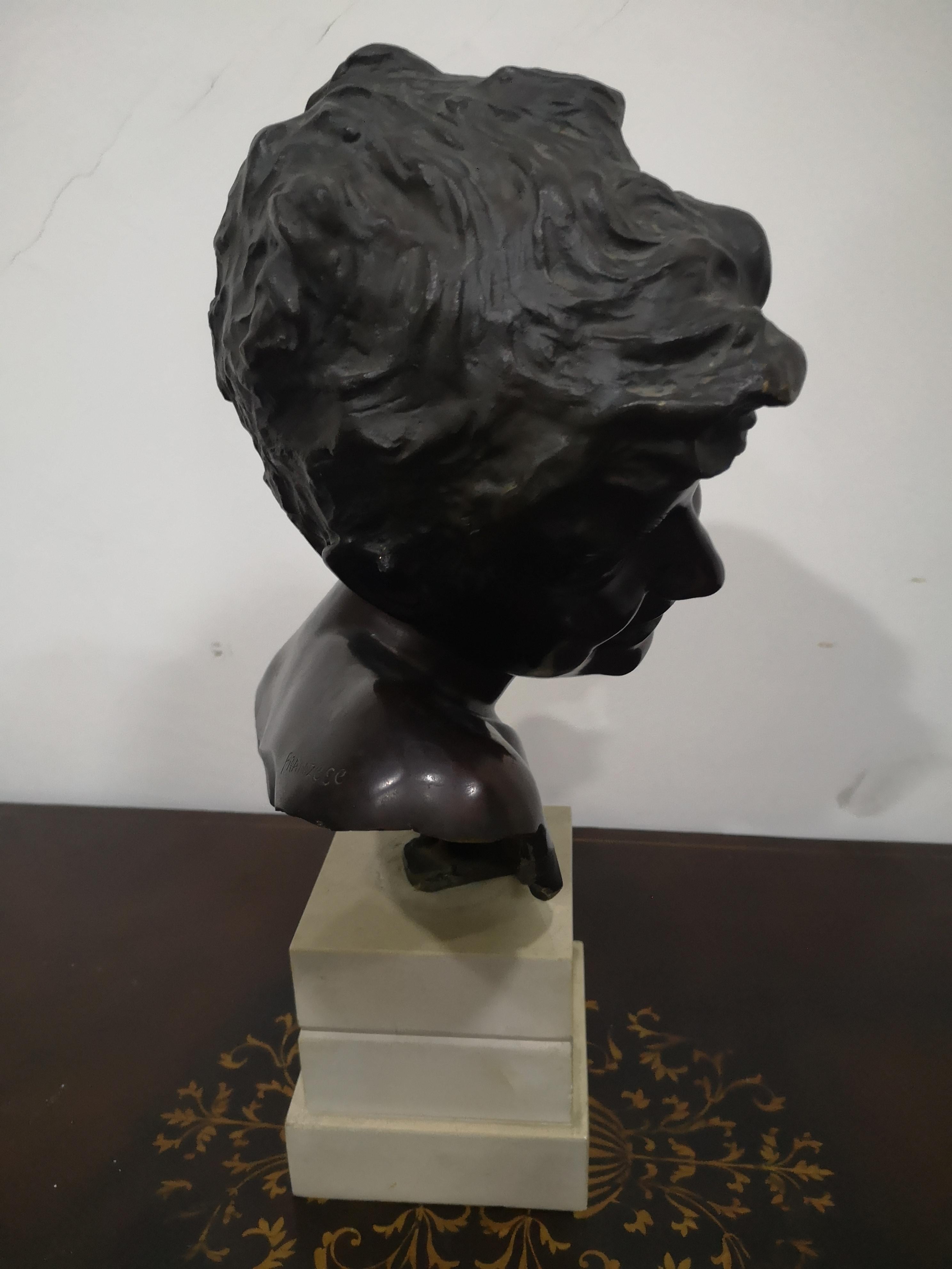 Scultura in bronzo Testa di giovane di Giuseppe Franzese inizi 900 For Sale 5