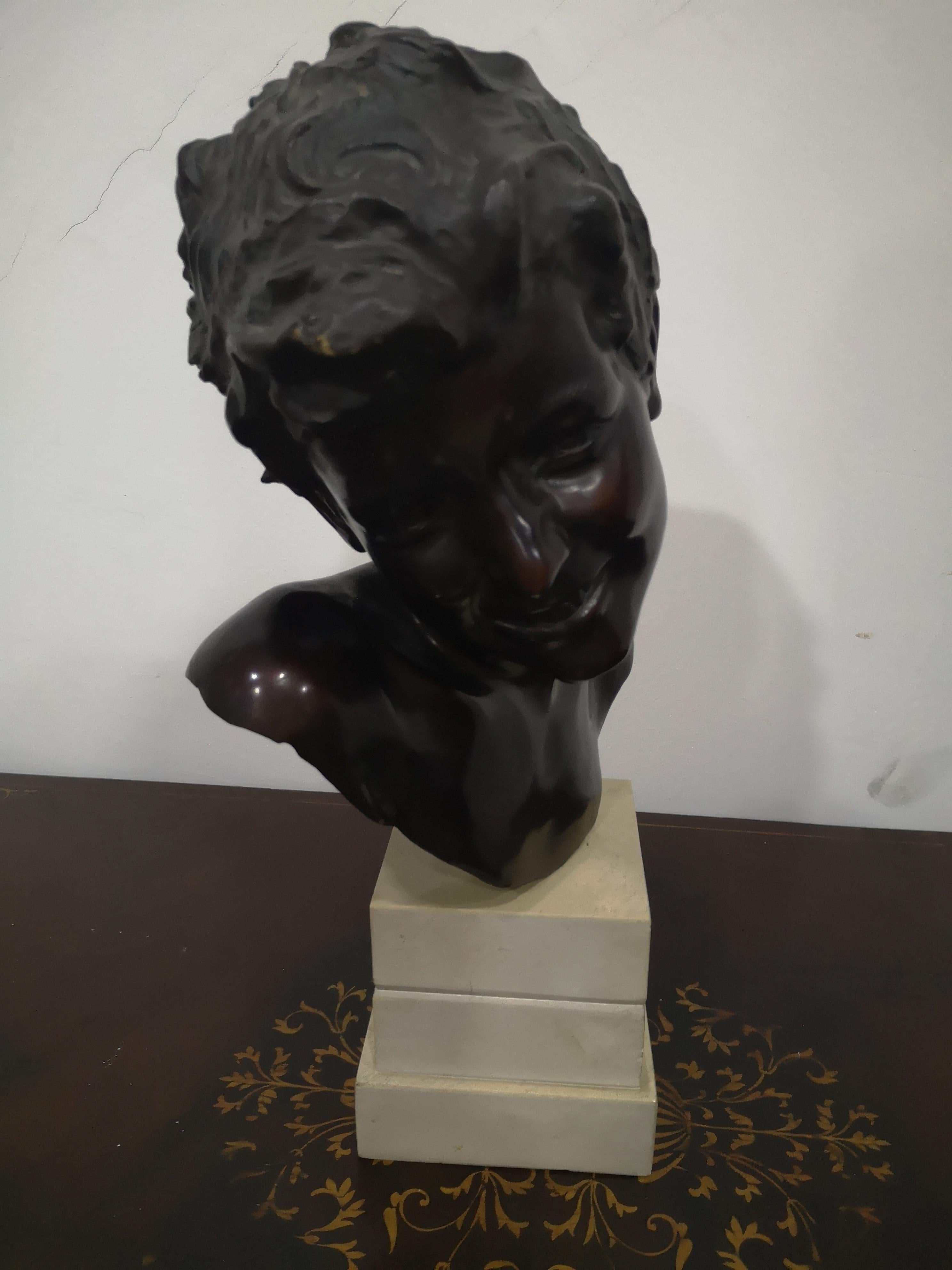 Scultura in bronzo Testa di giovane di Giuseppe Franzese inizi 900 For Sale 6