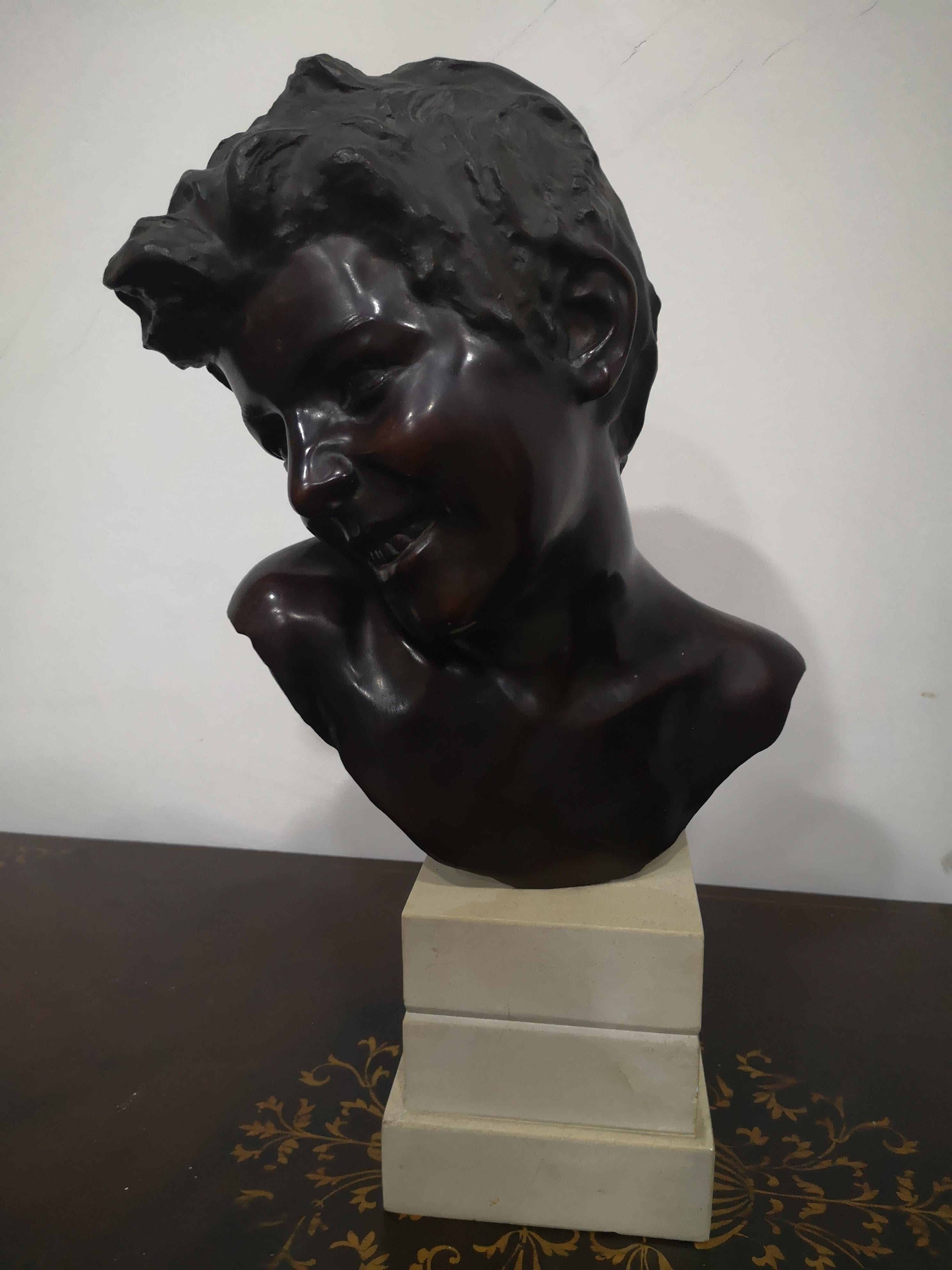 Scultura in bronzo Testa di giovane di Giuseppe Franzese inizi 900 For Sale 7