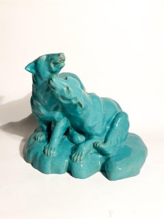 Scultura in Ceramica di Coppia di Orsi Attribuita alla Manif. Veneta Anni 60