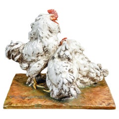 Ceramic sculpture by Guido CACCIAPUOTI. Rooster and hens. Italy, 30s