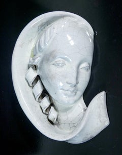 Ceramic sculpture, M. ANDERSEN (?), Face of a woman with braid. Denmark