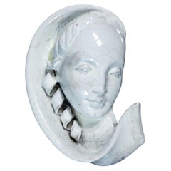 Ceramic sculpture, M. ANDERSEN (?), Face of a woman with braid. Denmark