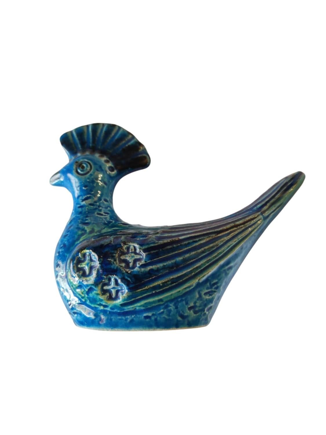 Escultura de cerámica 'Pavoncella' diseño Aldo Londi para Bitossi, 1960 Azul Rimini en Bueno estado para la venta en taranto, IT