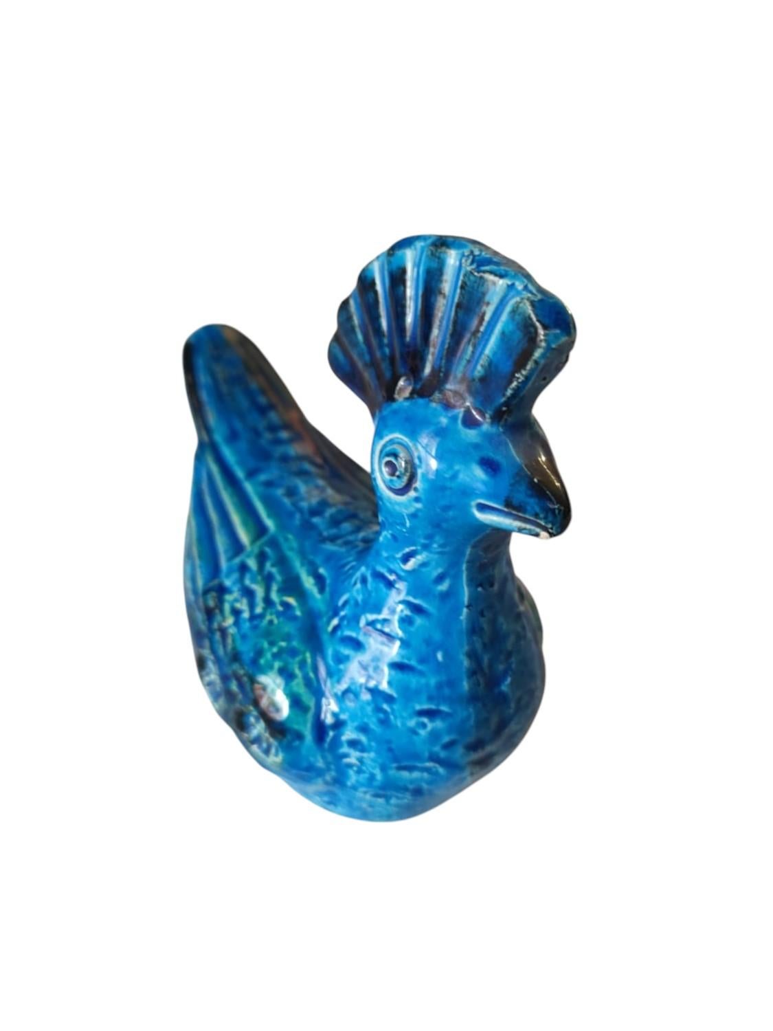 Escultura de cerámica 'Pavoncella' diseño Aldo Londi para Bitossi, 1960 Azul Rimini Mid-20th Century en venta