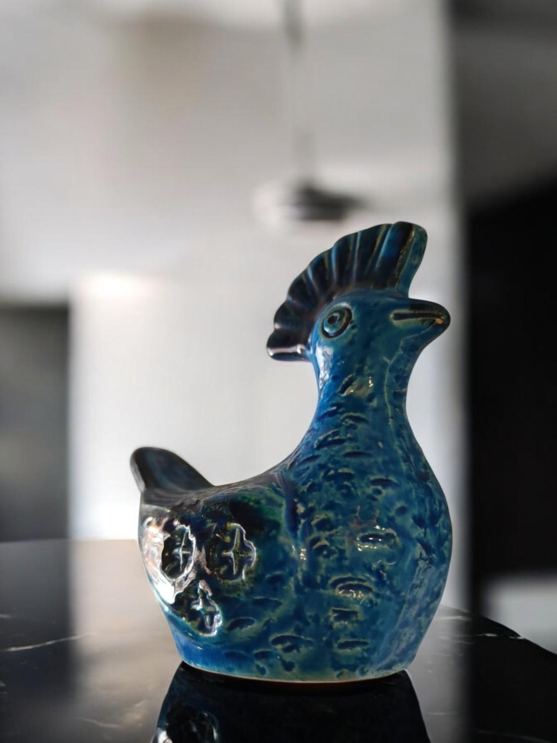 Escultura de cerámica 'Pavoncella' diseño Aldo Londi para Bitossi, 1960 Azul Rimini en venta 2