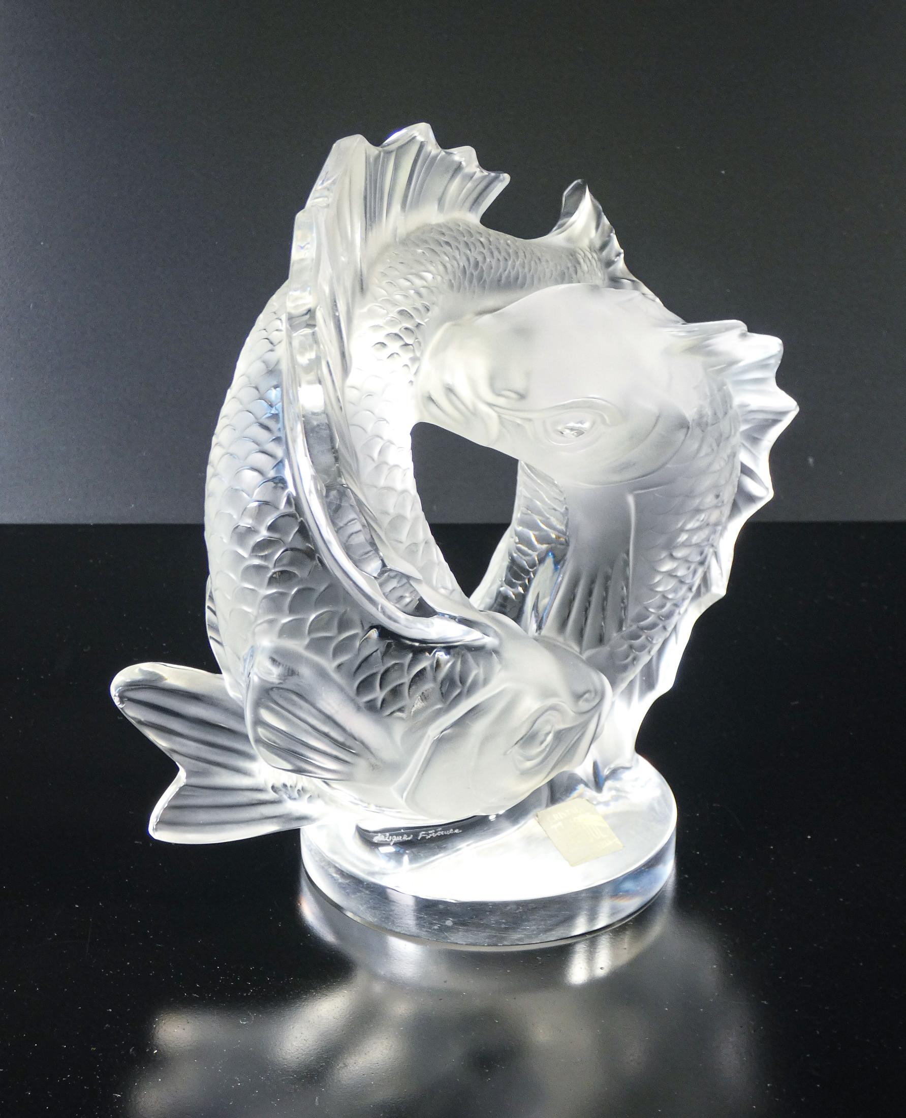 Scultura in cristallo firmata LALIQUE Coppia di Carpe Koi. Francia, Anni 70 5