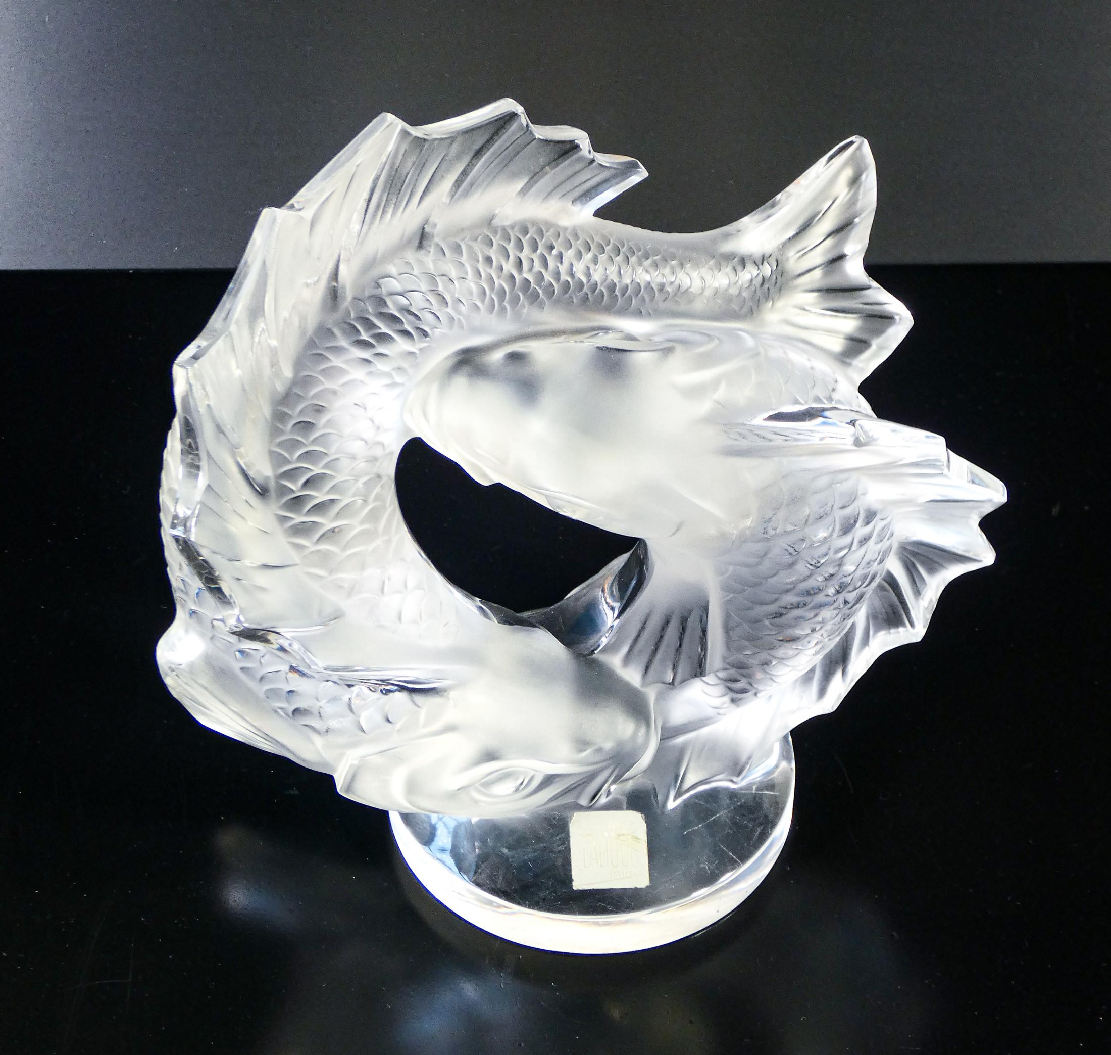 Scultura in cristallo firmata LALIQUE Coppia di Carpe Koi. Francia, Anni 70 In Good Condition In Torino, IT