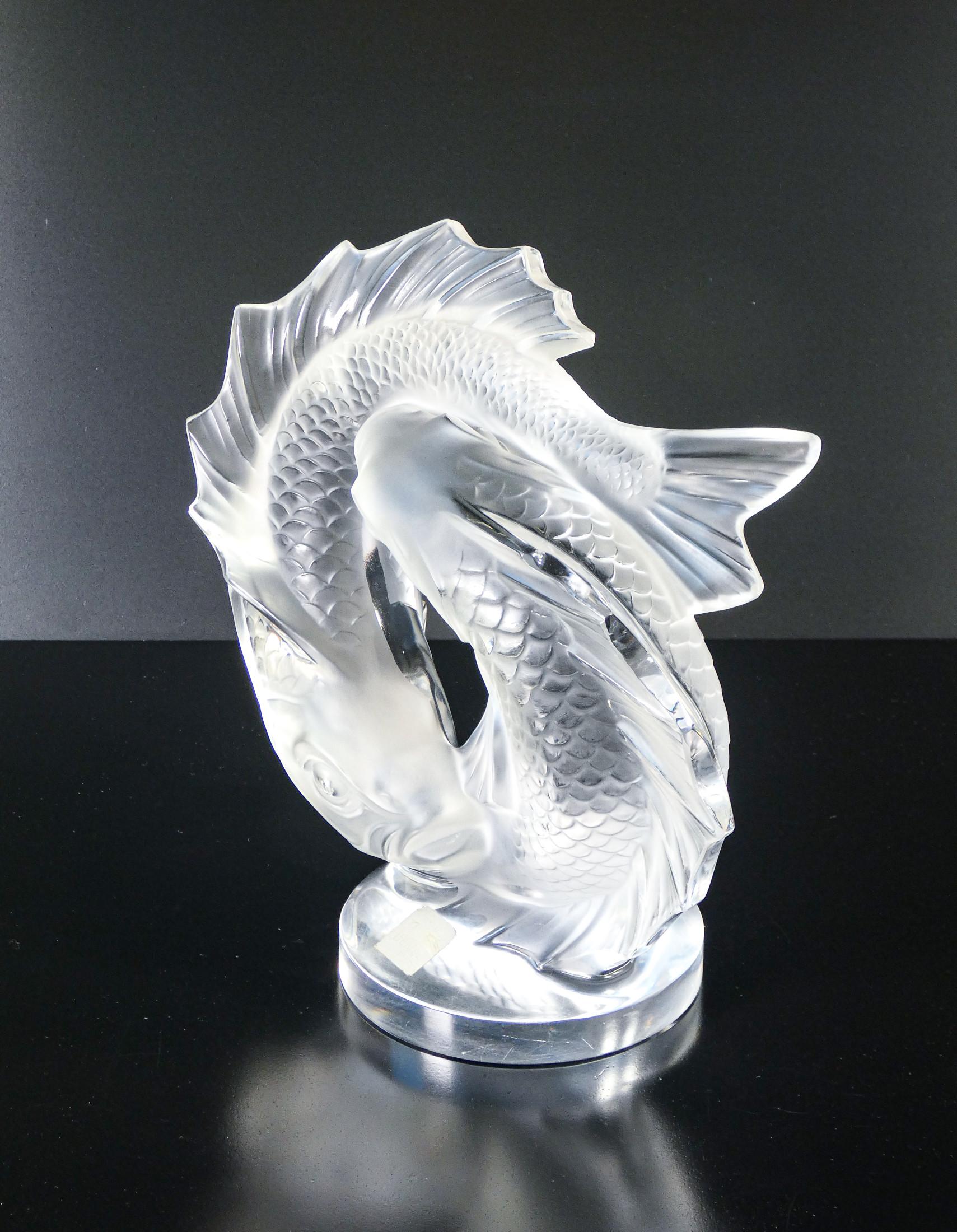 Scultura in cristallo firmata LALIQUE Coppia di Carpe Koi. Francia, Anni 70 1
