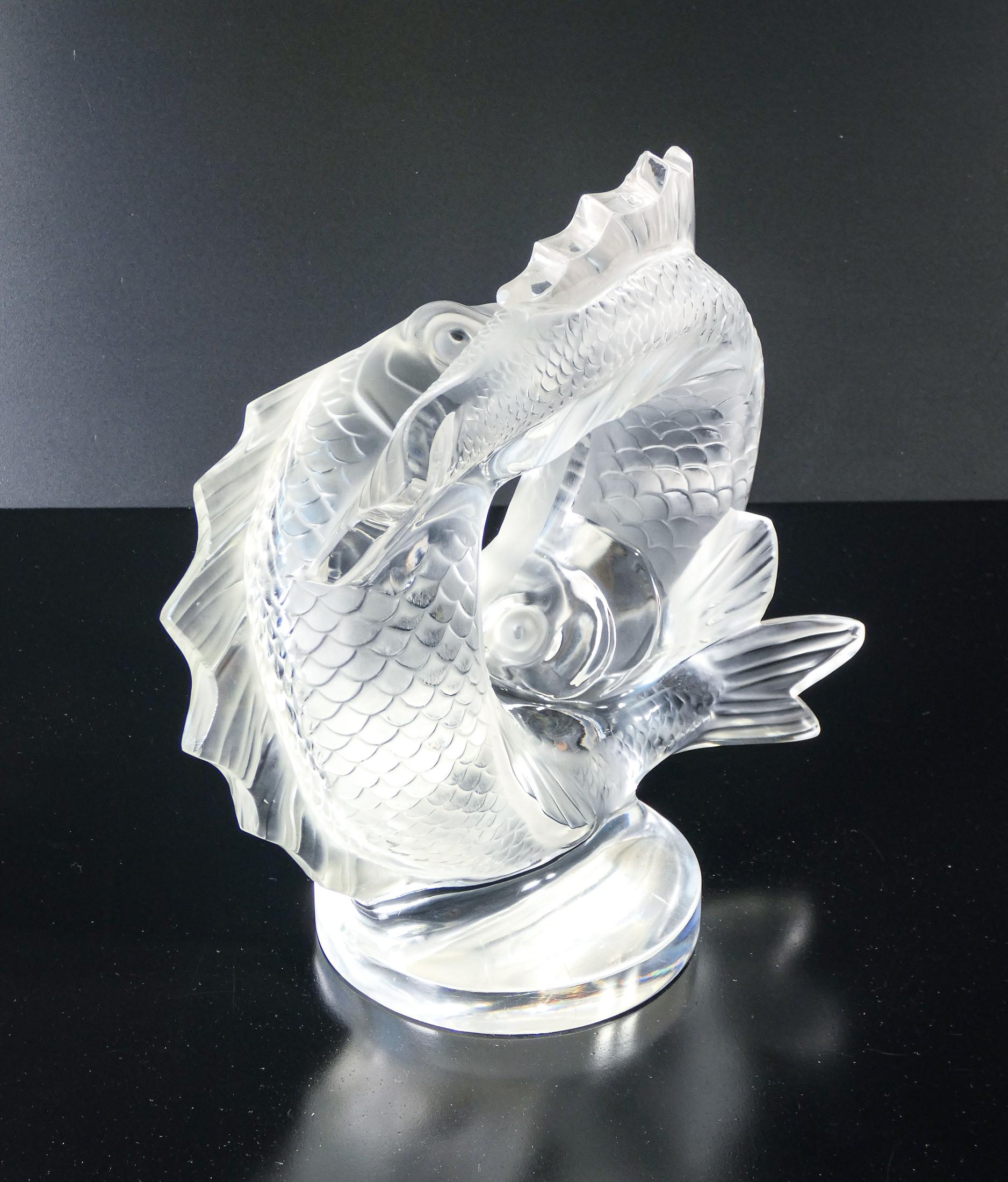 Scultura in cristallo firmata LALIQUE Coppia di Carpe Koi. Francia, Anni 70 2