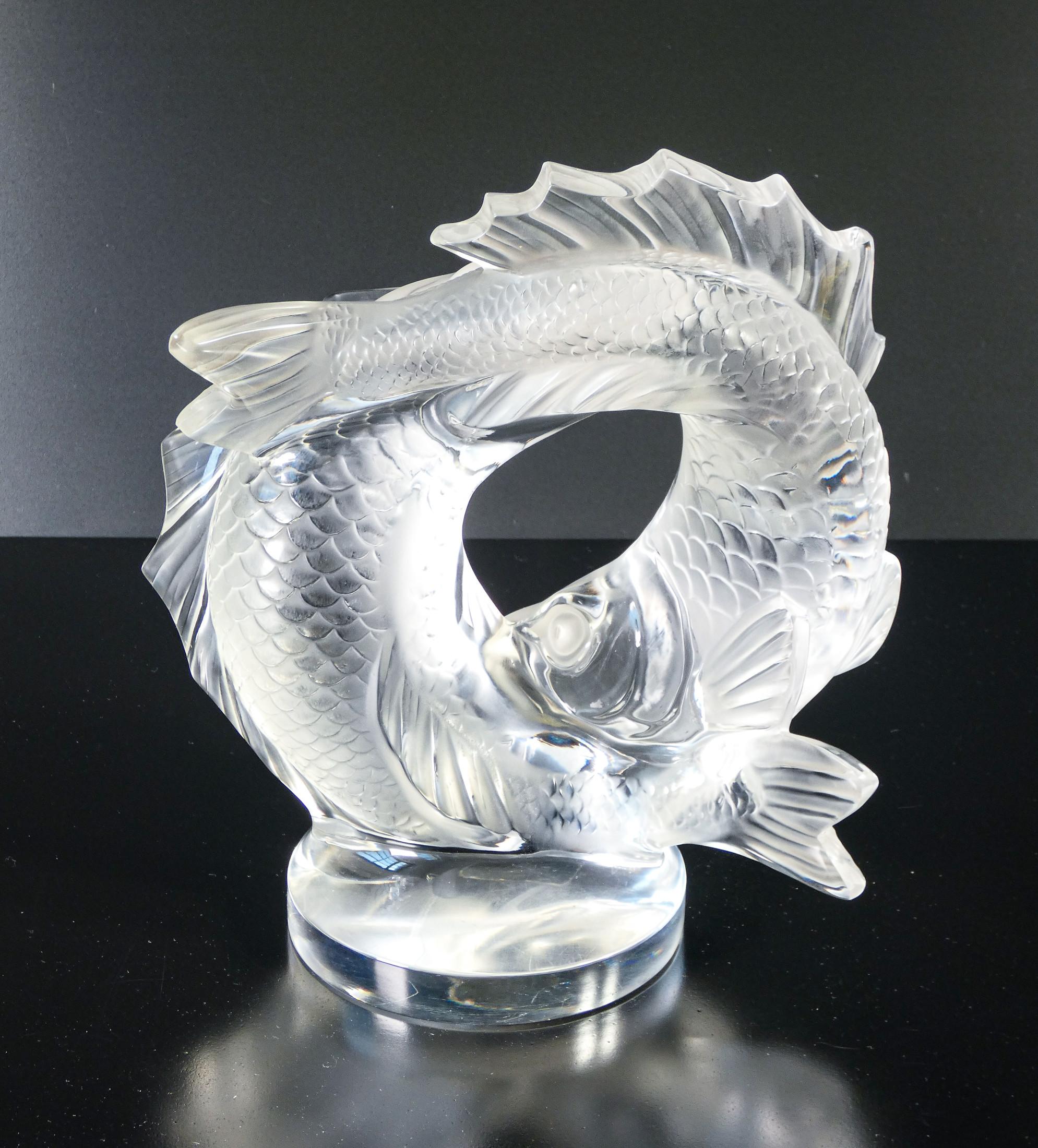 Scultura in cristallo firmata LALIQUE Coppia di Carpe Koi. Francia, Anni 70 3