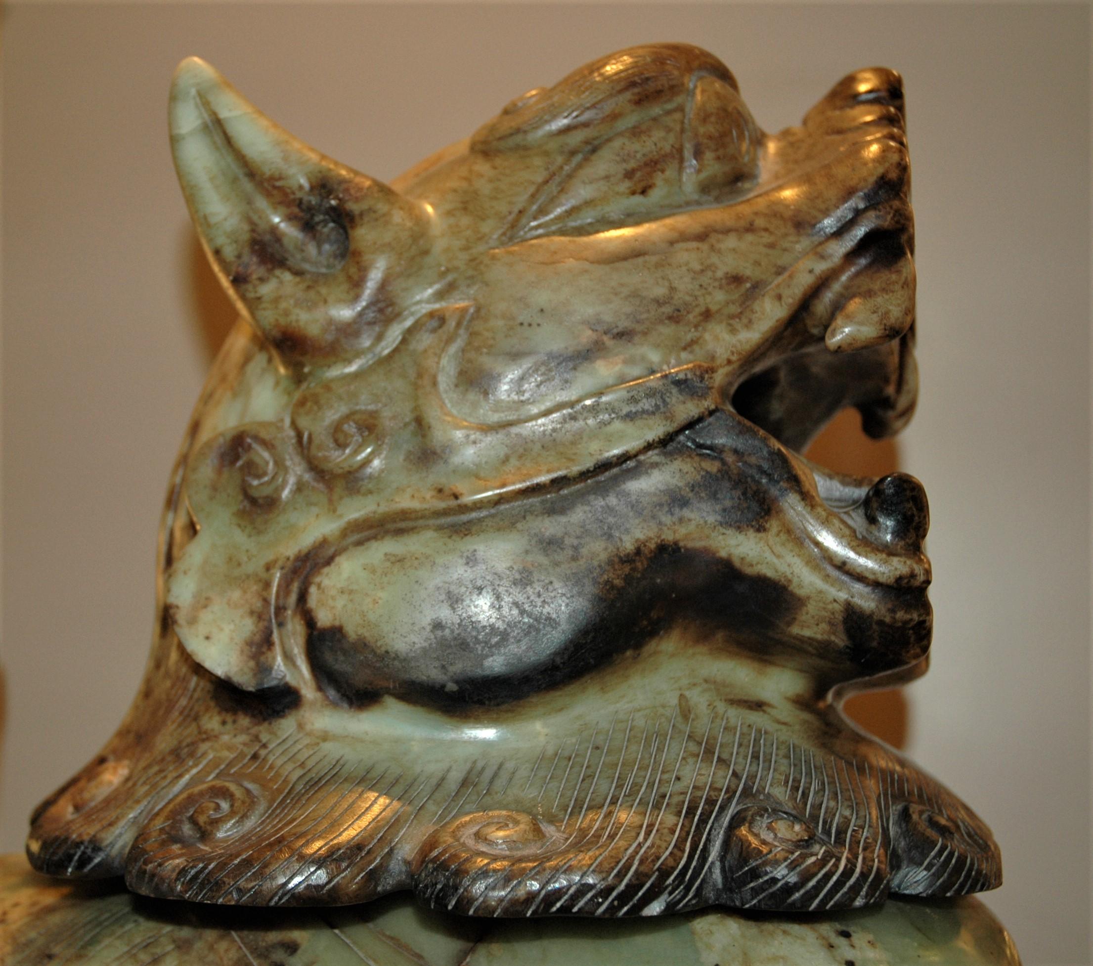 Mixed Cut Jade sculpture depicting a Fo Dog For Sale