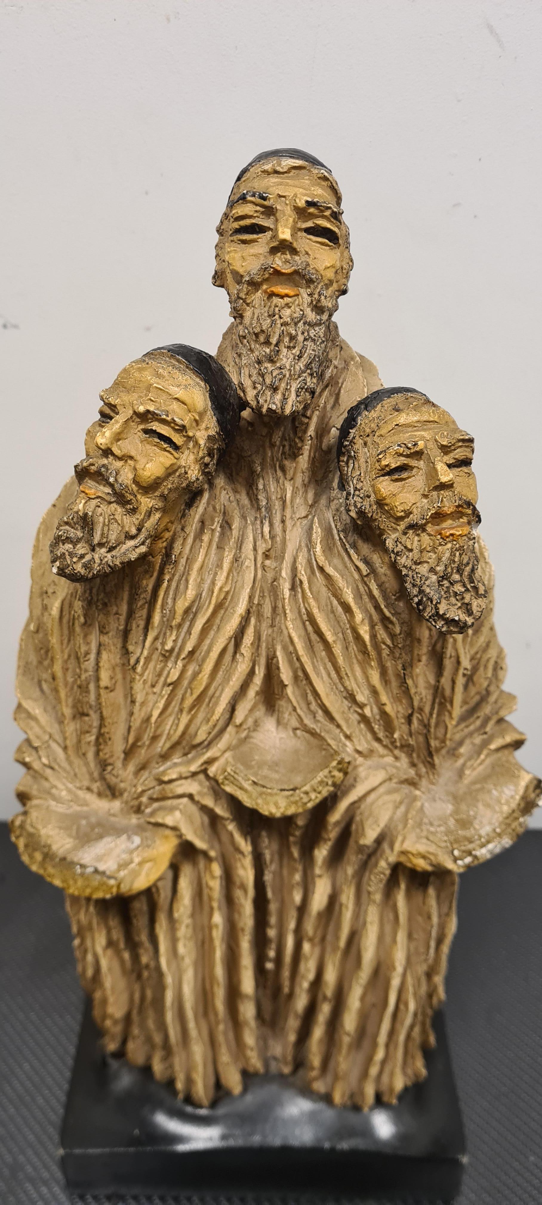 Glazed stoneware sculpture depicting trio of Jewish cantors For Sale 7