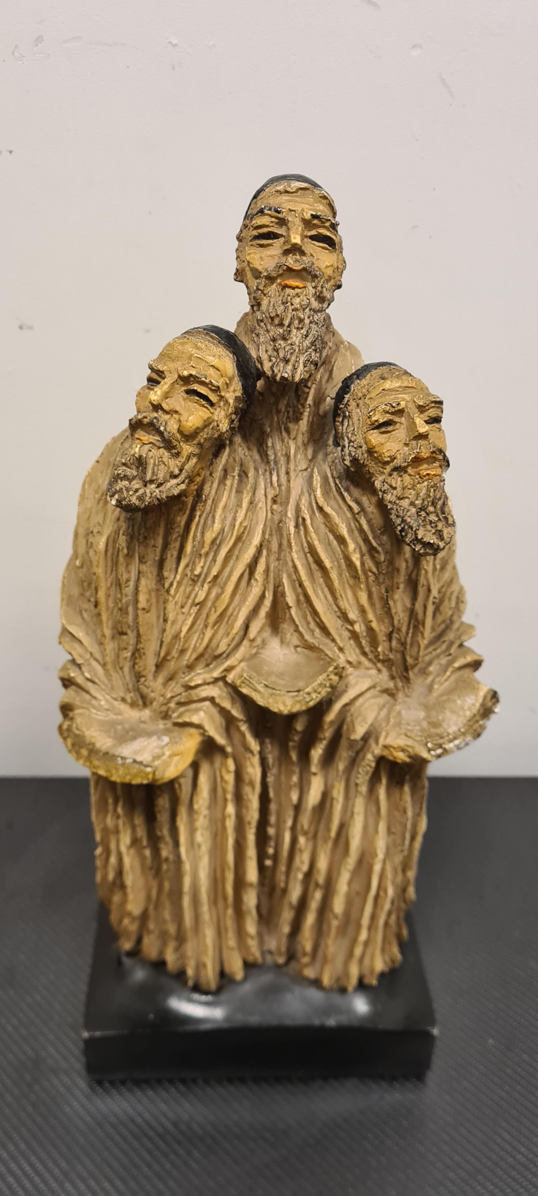 Glazed stoneware sculpture depicting trio of Jewish cantors For Sale 3