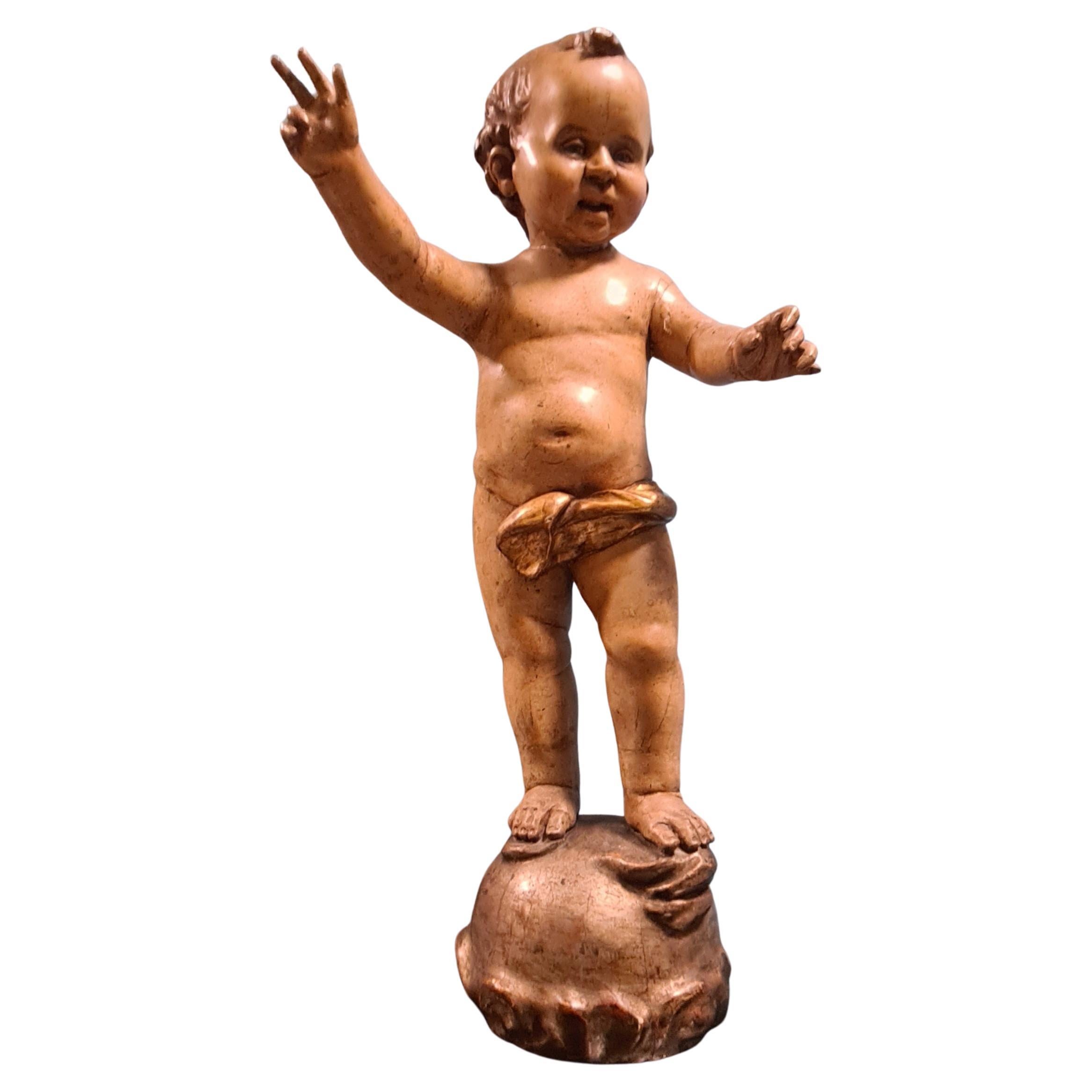 Sculpture en bois sculpté du XVIIIe siècle représentant l'Enfant bénissant