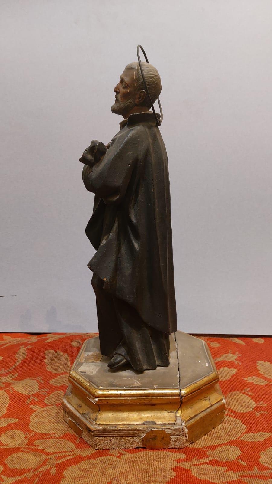 Italian Lacquered wood sculpture depicting St. Philip Neri For Sale