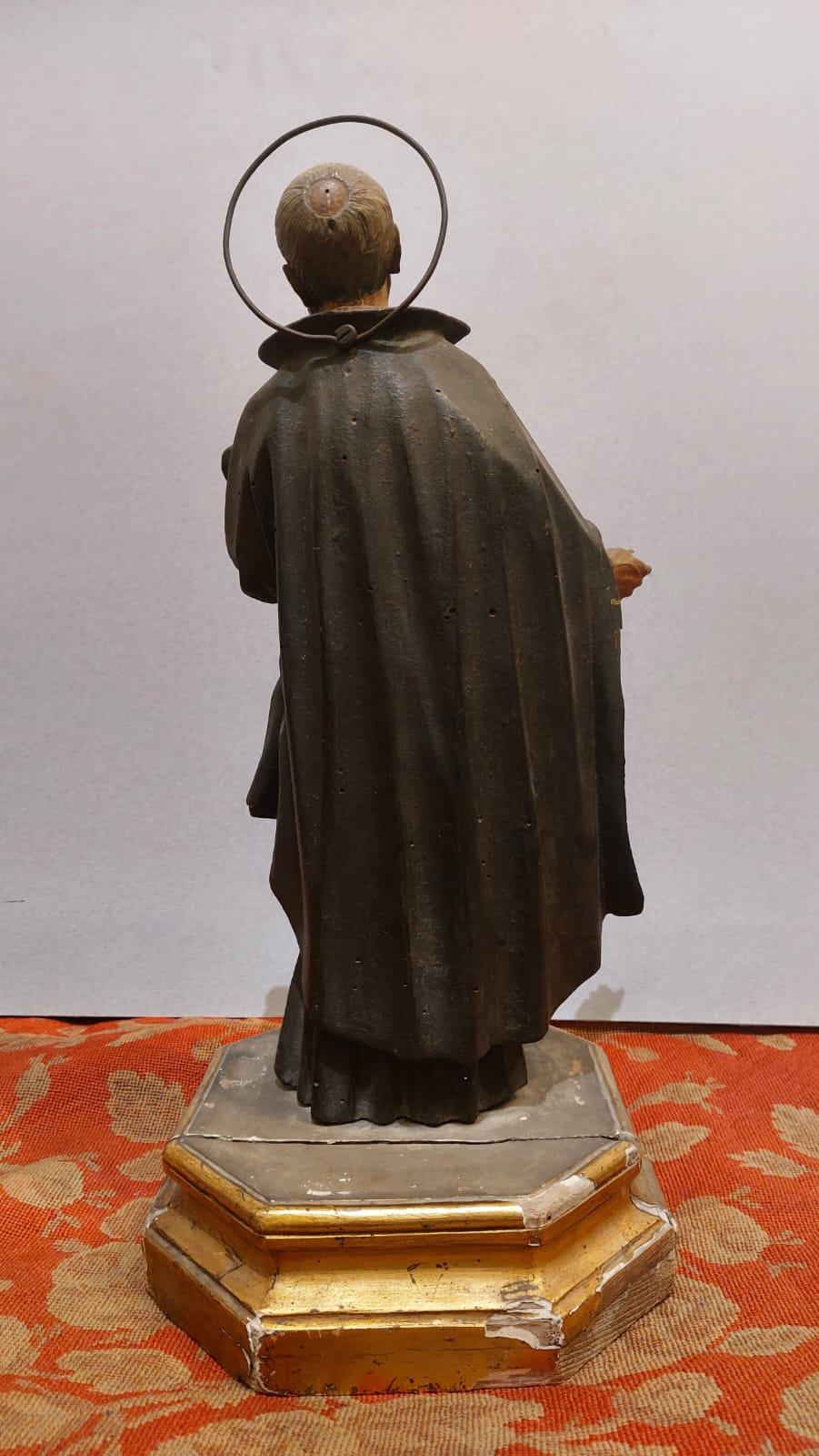 Hand-Carved Lacquered wood sculpture depicting St. Philip Neri For Sale