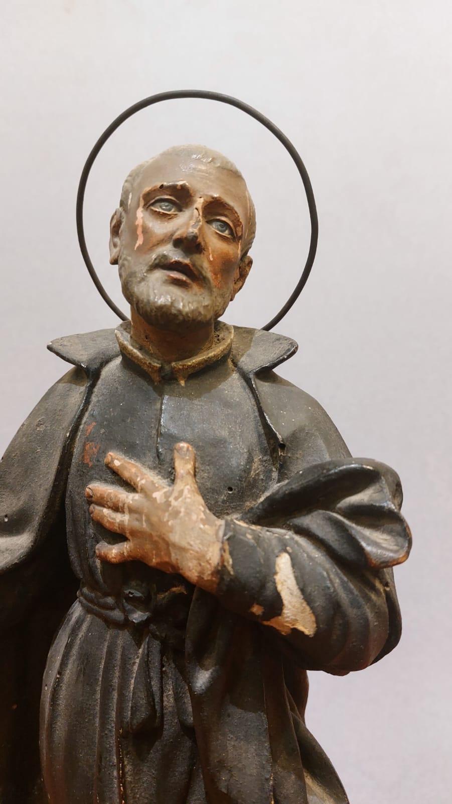 18th Century and Earlier Lacquered wood sculpture depicting St. Philip Neri For Sale
