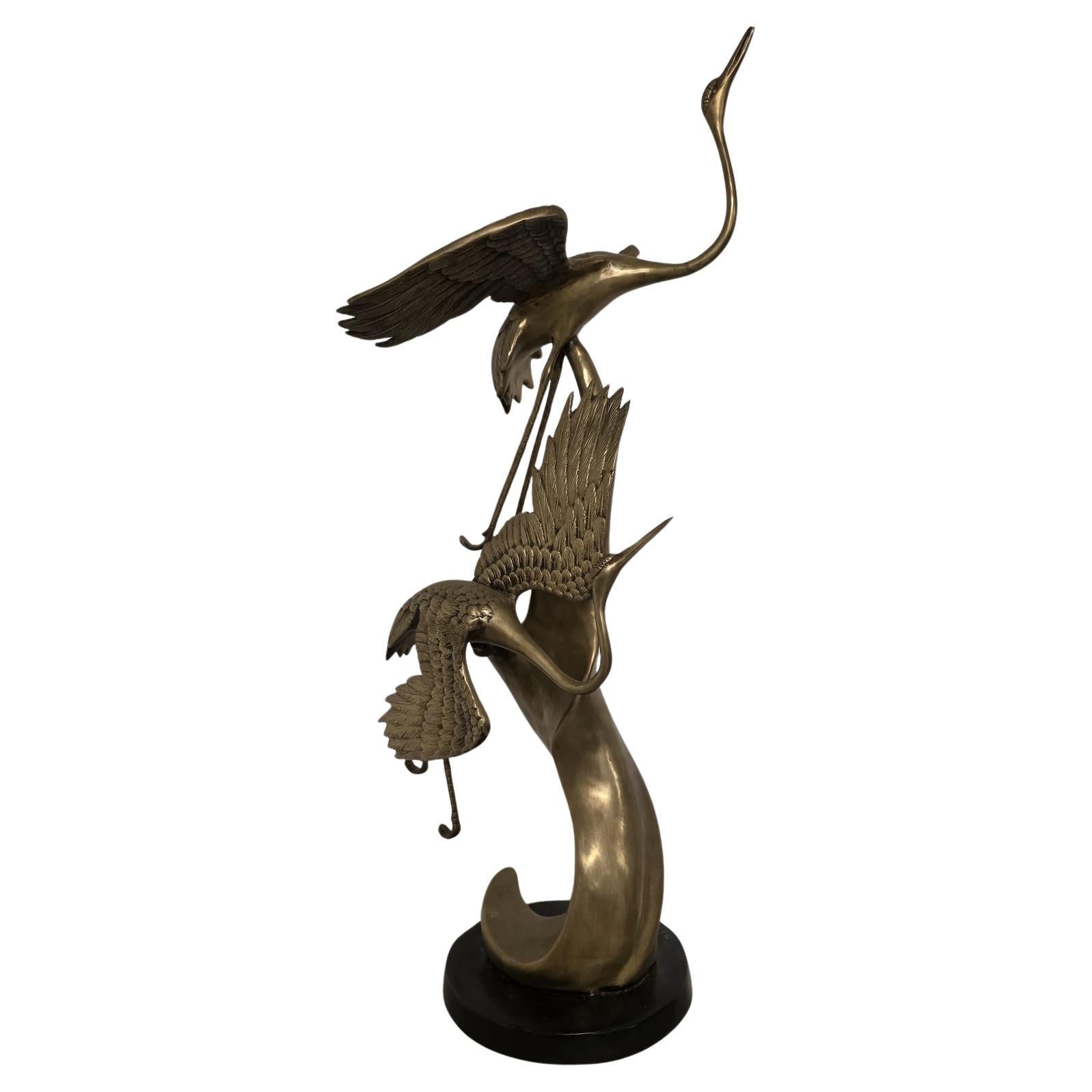 Scultura in ottone, raffigurante Aironi Cenerini in volo, anni 40