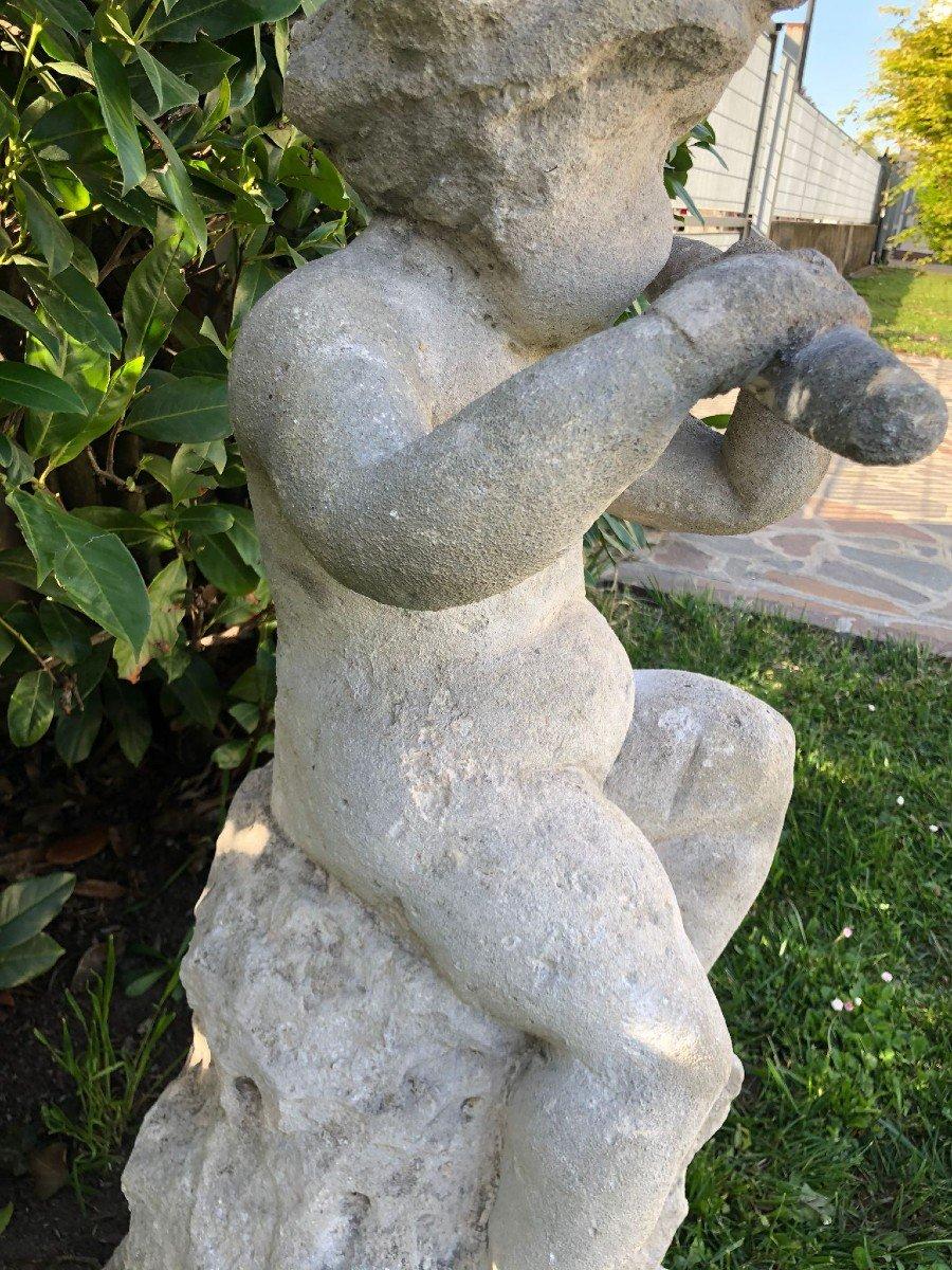 Italian Vicenza Stone Sculpture With Putto Suonatore 17th Century For Sale