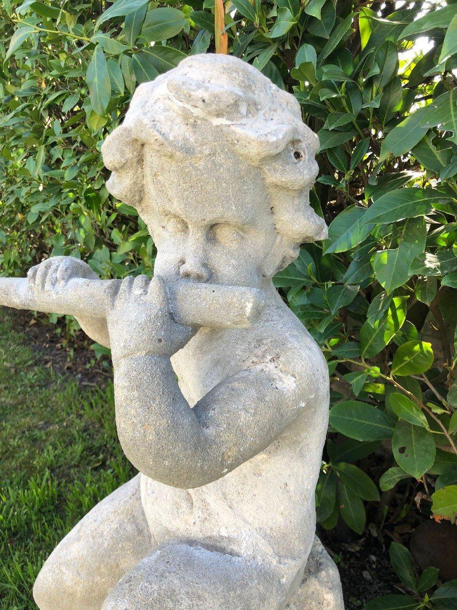 Hand-Crafted Vicenza Stone Sculpture With Putto Suonatore 17th Century For Sale