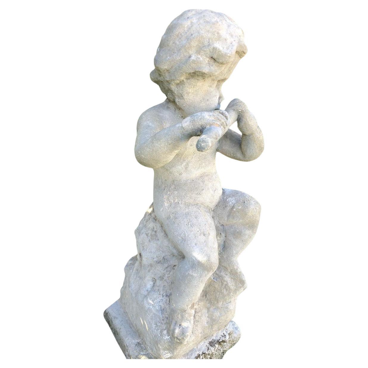 Vicenza Stone Sculpture With Putto Suonatore 17th Century For Sale