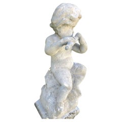 Antique Vicenza Stone Sculpture With Putto Suonatore 17th Century