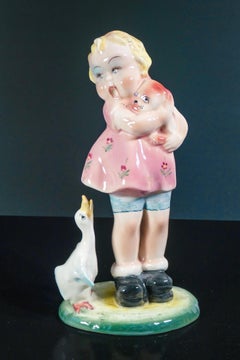 Escultura de porcelana 'Chica con ganso', Tarcisio TOSIN para LA FRECCIA. 1930s