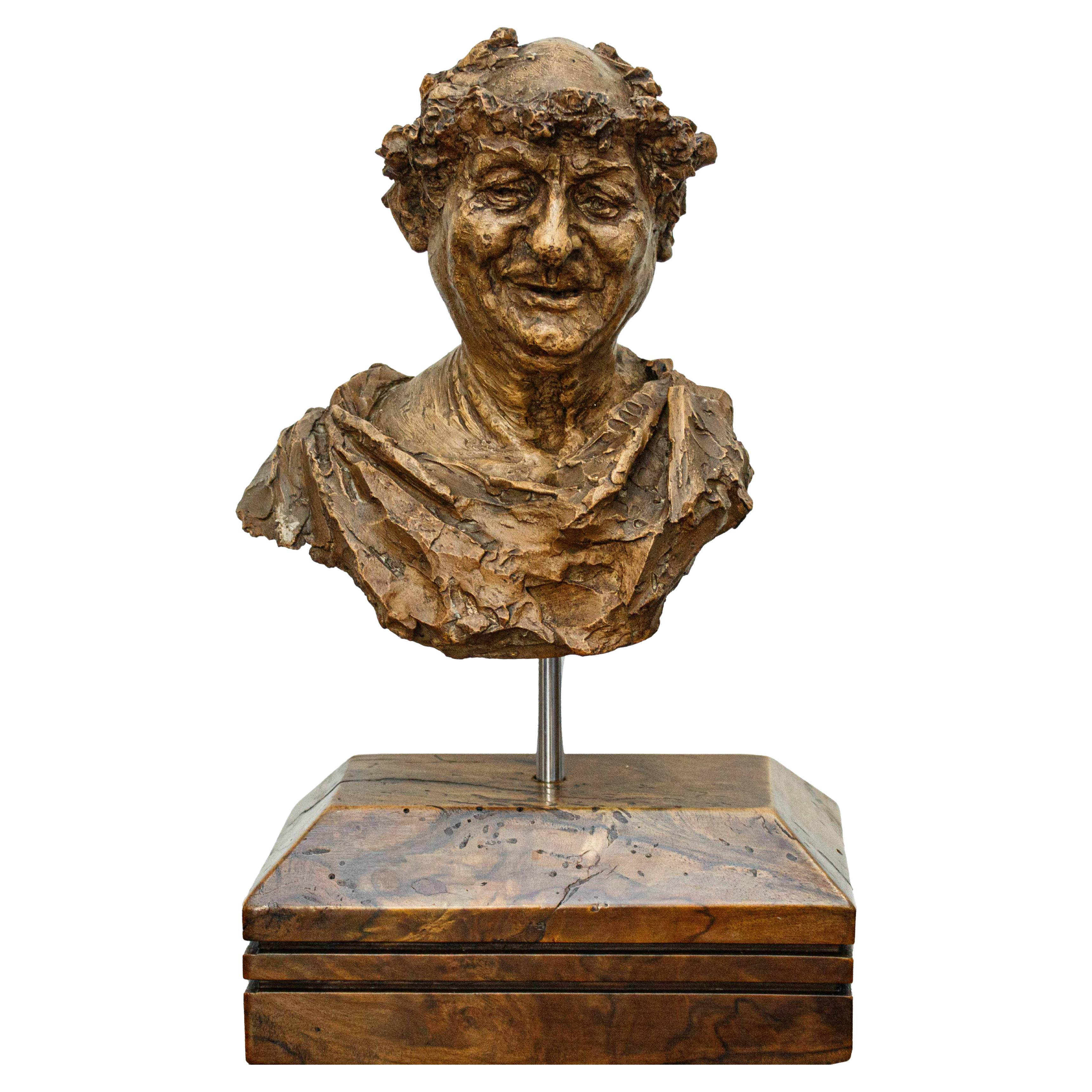 Terracotta sculpture with bust of togatus Adolfo Laurenti For Sale