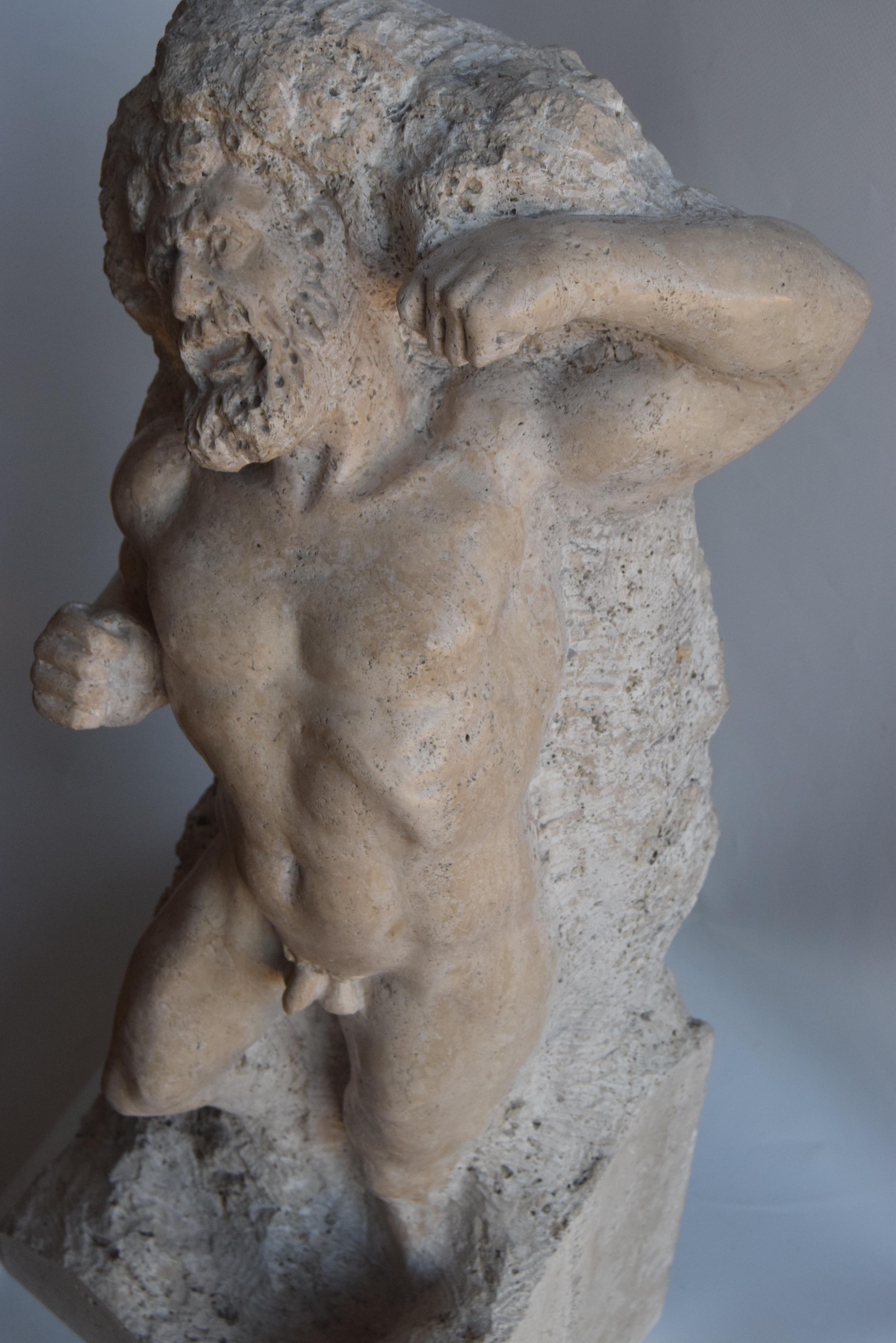 Fatto a mano scultura in travertino -Prigione Michelangiolesco -made in Italy in vendita