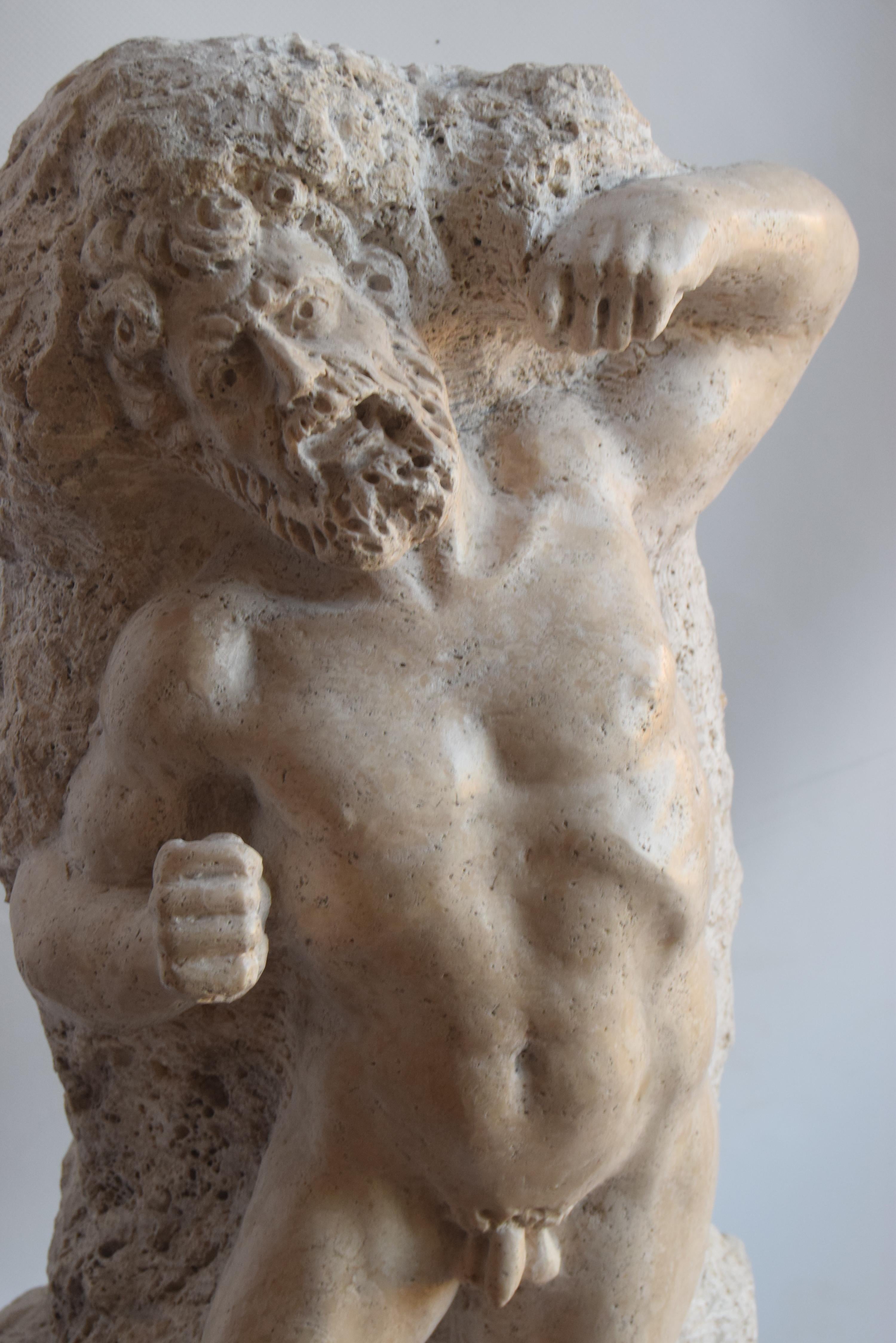 XXI secolo e contemporaneo scultura in travertino -Prigione Michelangiolesco -made in Italy in vendita