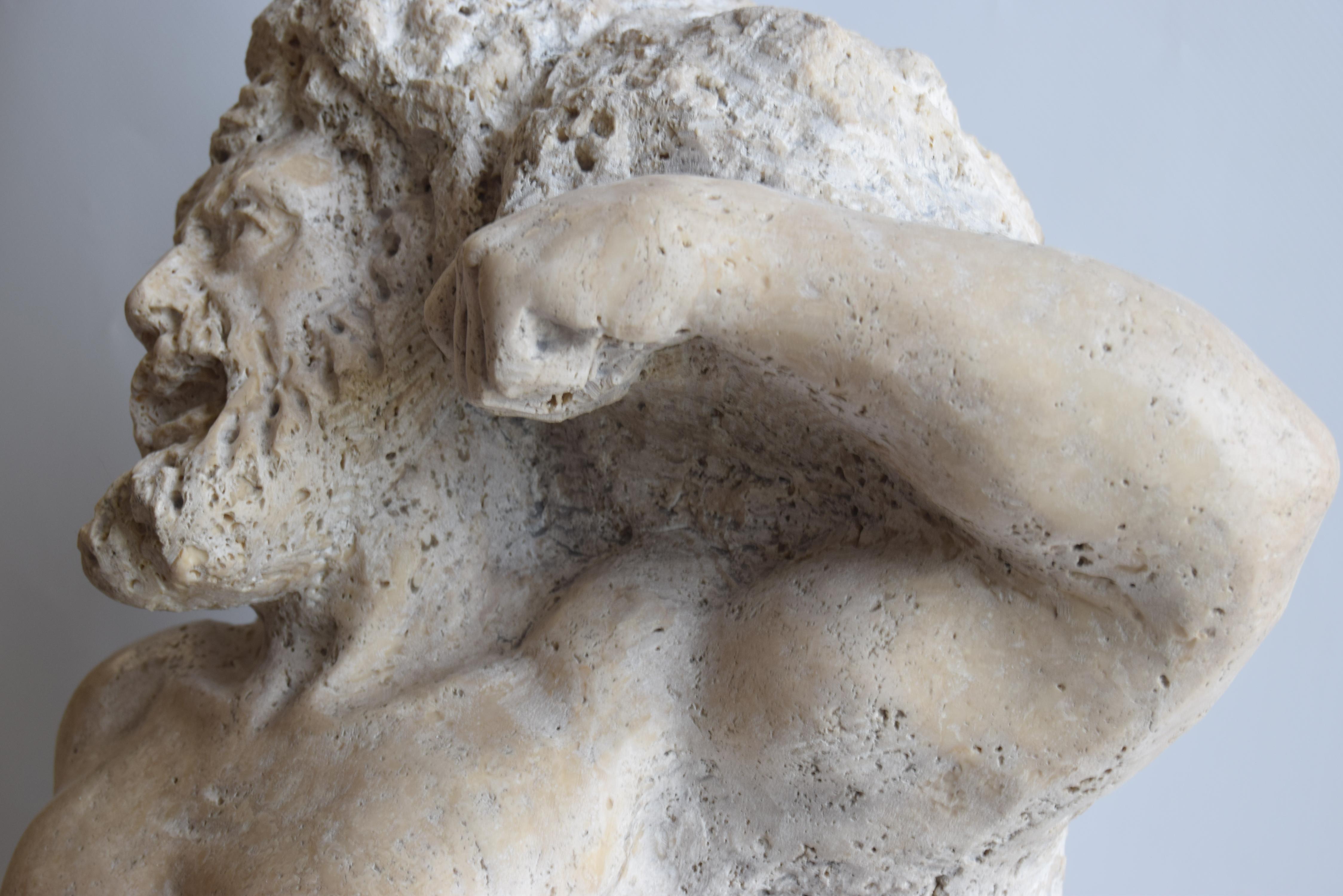 scultura in travertino -Prigione Michelangiolesco -made in Italy in vendita 1